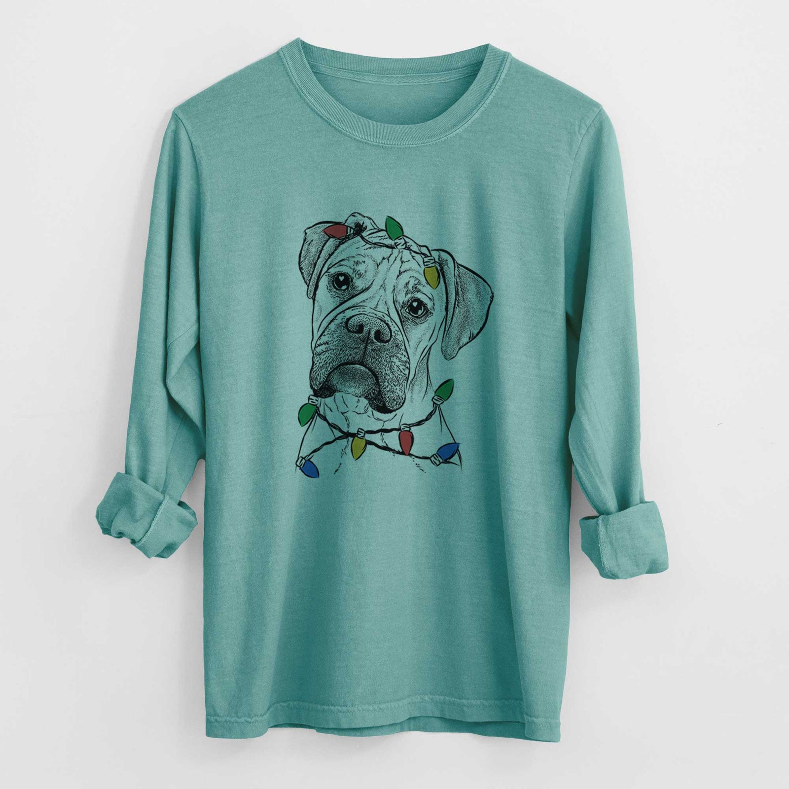 Christmas Lights Reuby the Boxer - Heavyweight 100% Cotton Long Sleeve
