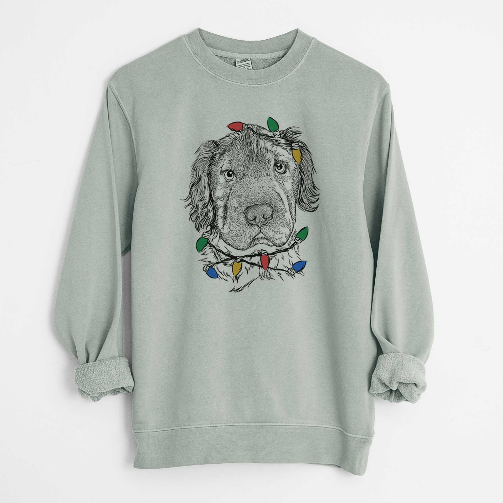 Christmas Lights Rex the Mini Hippo - Unisex Pigment Dyed Crew Sweatshirt