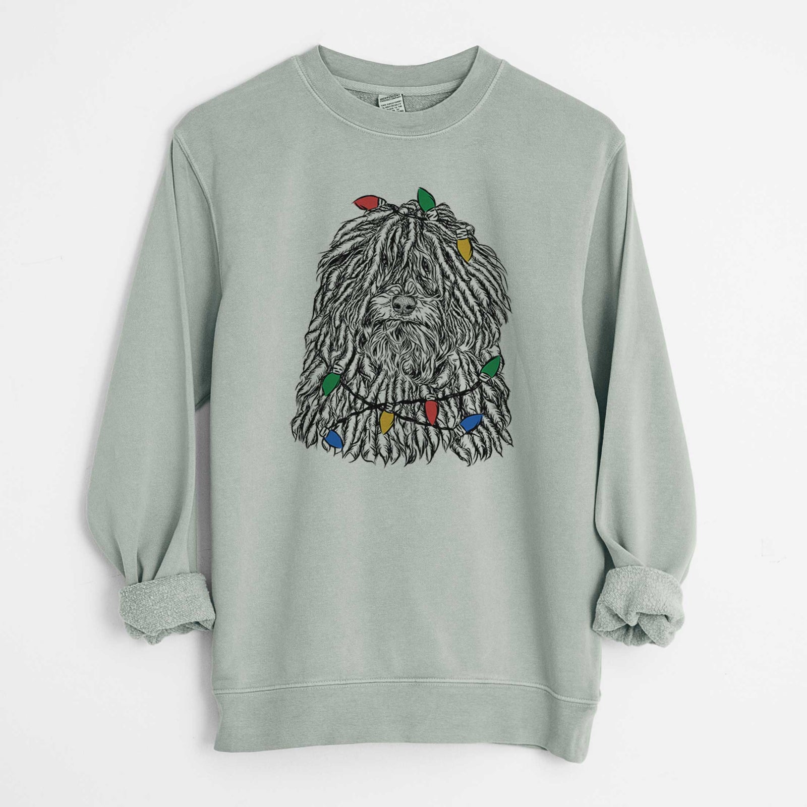 Christmas Lights Rezi the Puli - Unisex Pigment Dyed Crew Sweatshirt