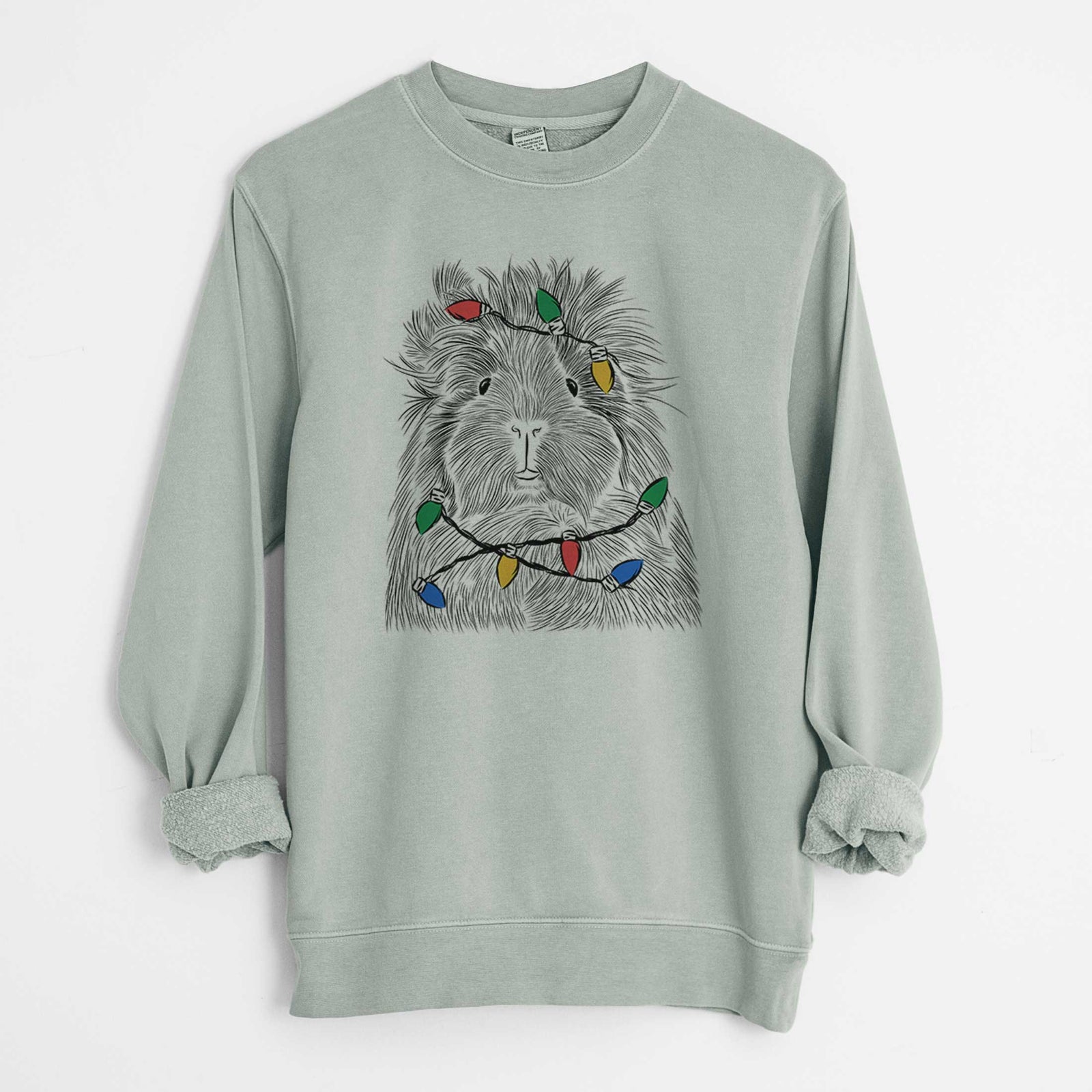 Christmas Lights Rhino the Guinea Pig - Unisex Pigment Dyed Crew Sweatshirt