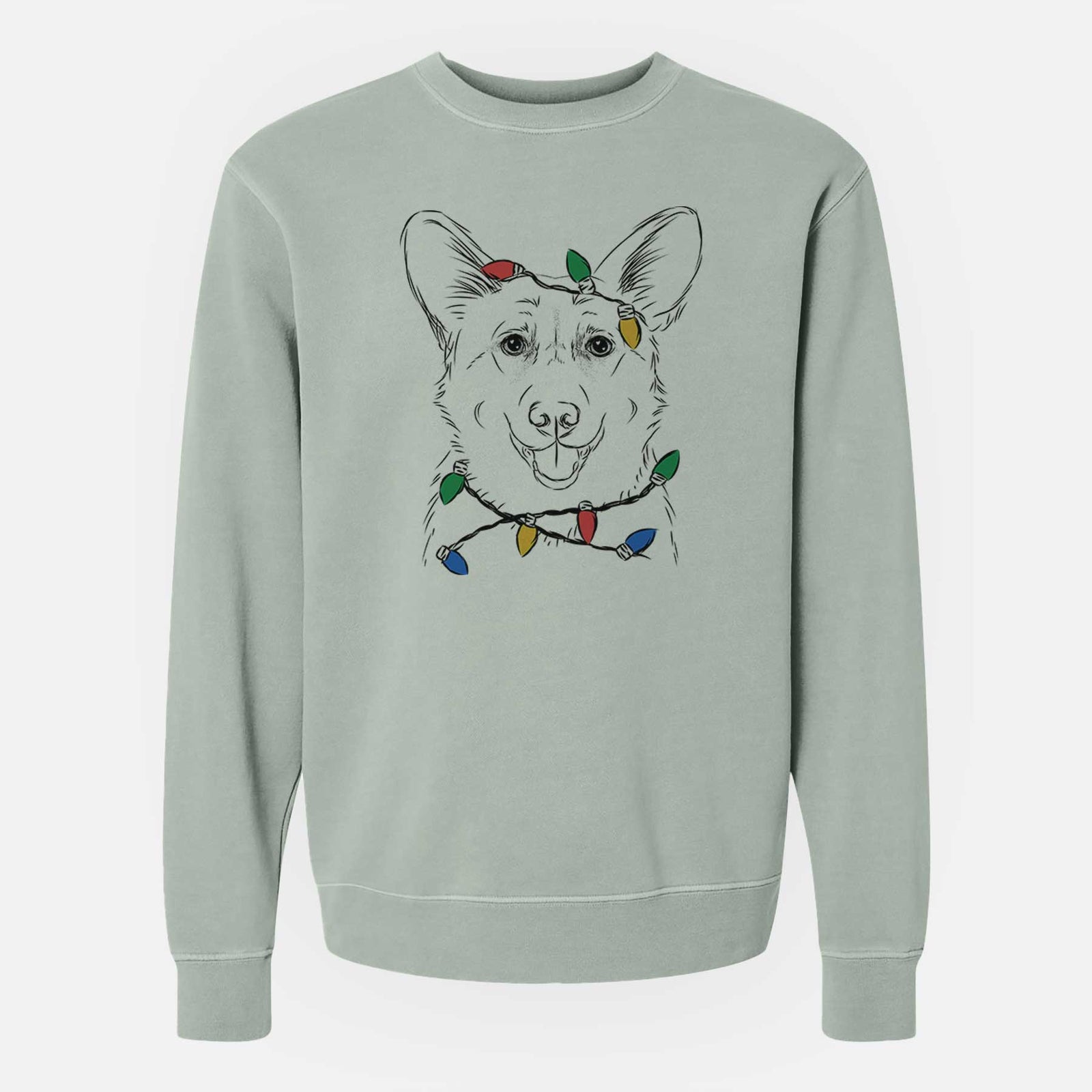 Christmas Lights Ricco the Corgi - Unisex Pigment Dyed Crew Sweatshirt