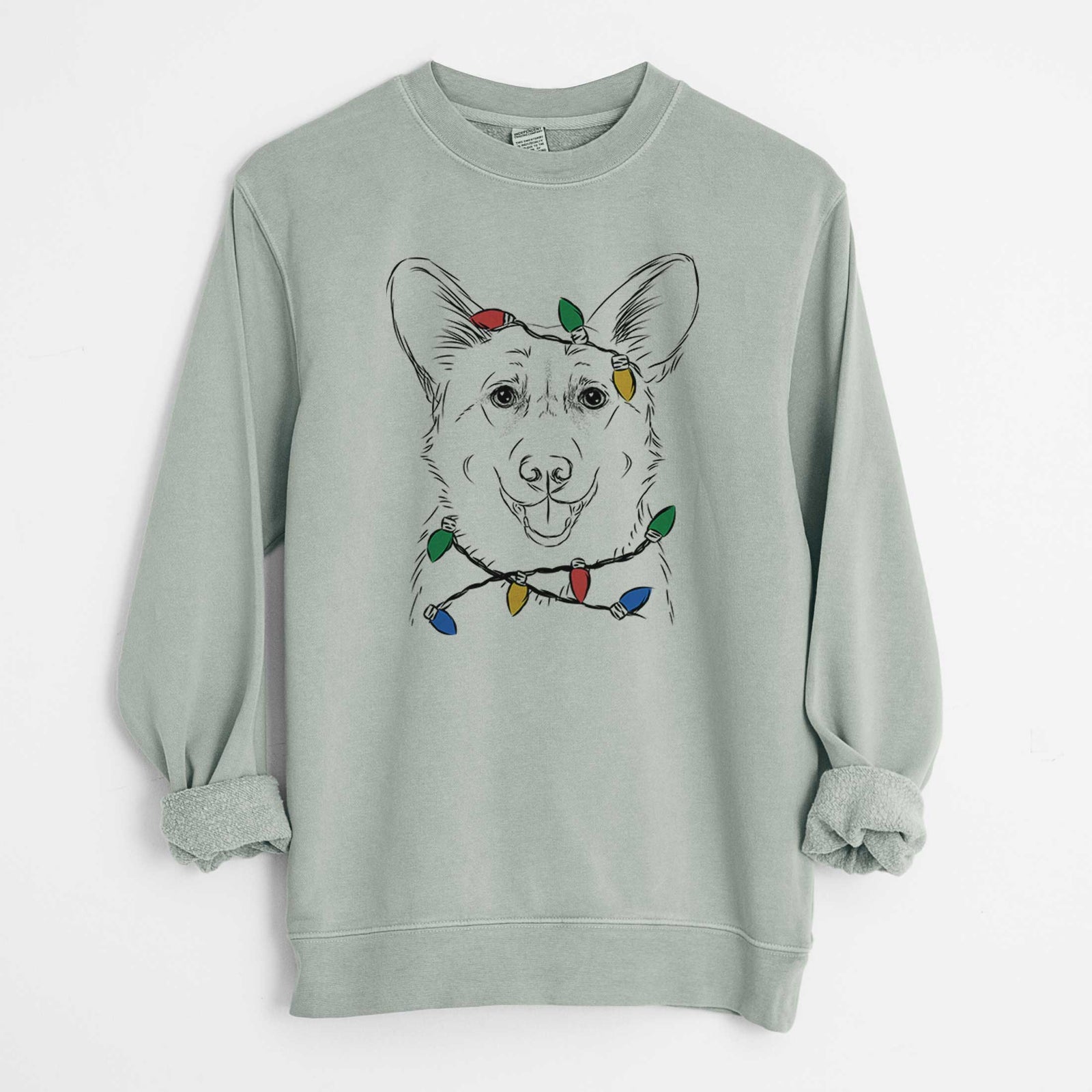 Christmas Lights Ricco the Corgi - Unisex Pigment Dyed Crew Sweatshirt