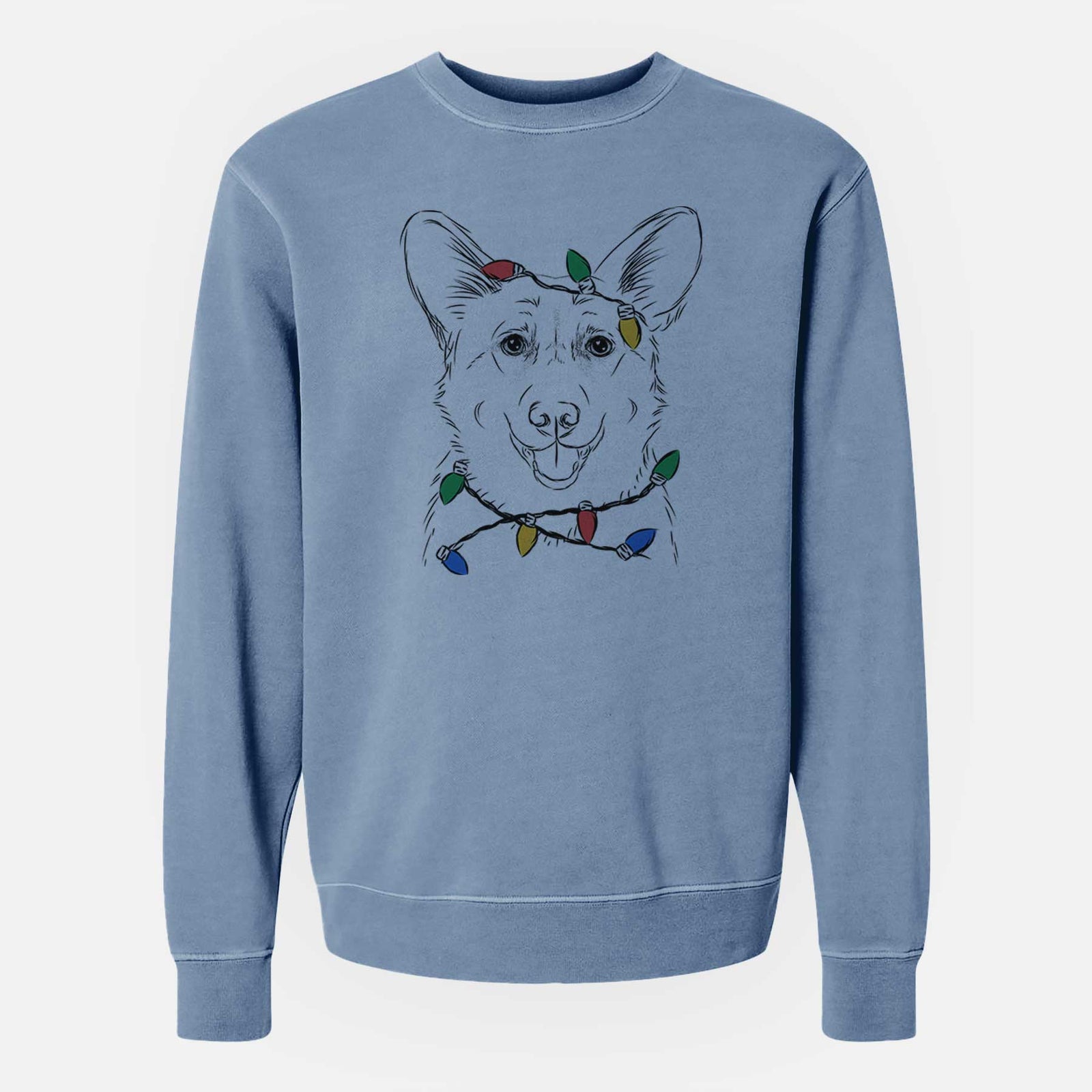 Christmas Lights Ricco the Corgi - Unisex Pigment Dyed Crew Sweatshirt