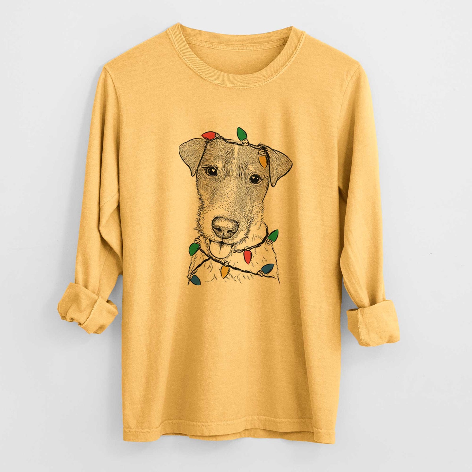 Christmas Lights Rider the Parson Russell Terrier - Heavyweight 100% Cotton Long Sleeve
