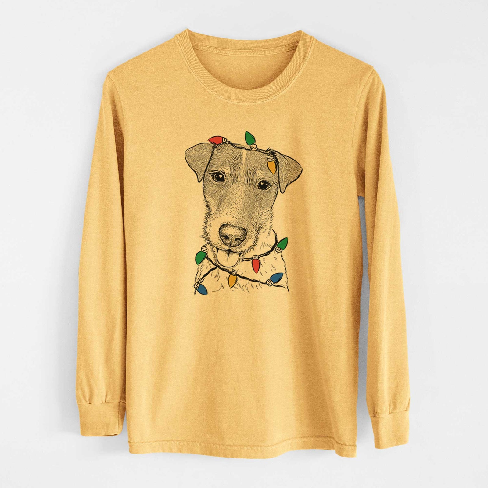 Christmas Lights Rider the Parson Russell Terrier - Heavyweight 100% Cotton Long Sleeve