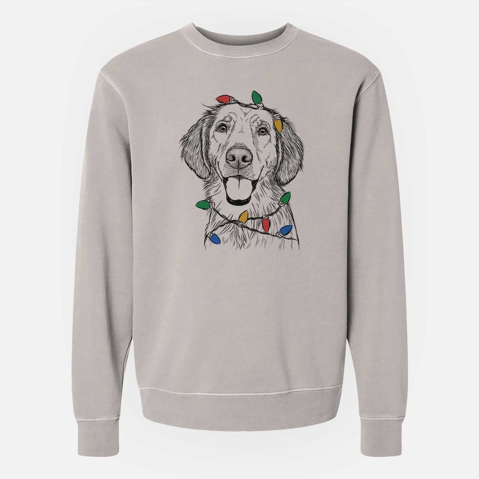 Christmas Lights Riley the Golden Retriever - Unisex Pigment Dyed Crew Sweatshirt