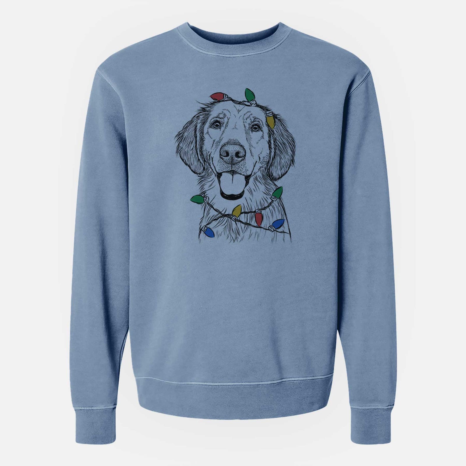 Christmas Lights Riley the Golden Retriever - Unisex Pigment Dyed Crew Sweatshirt