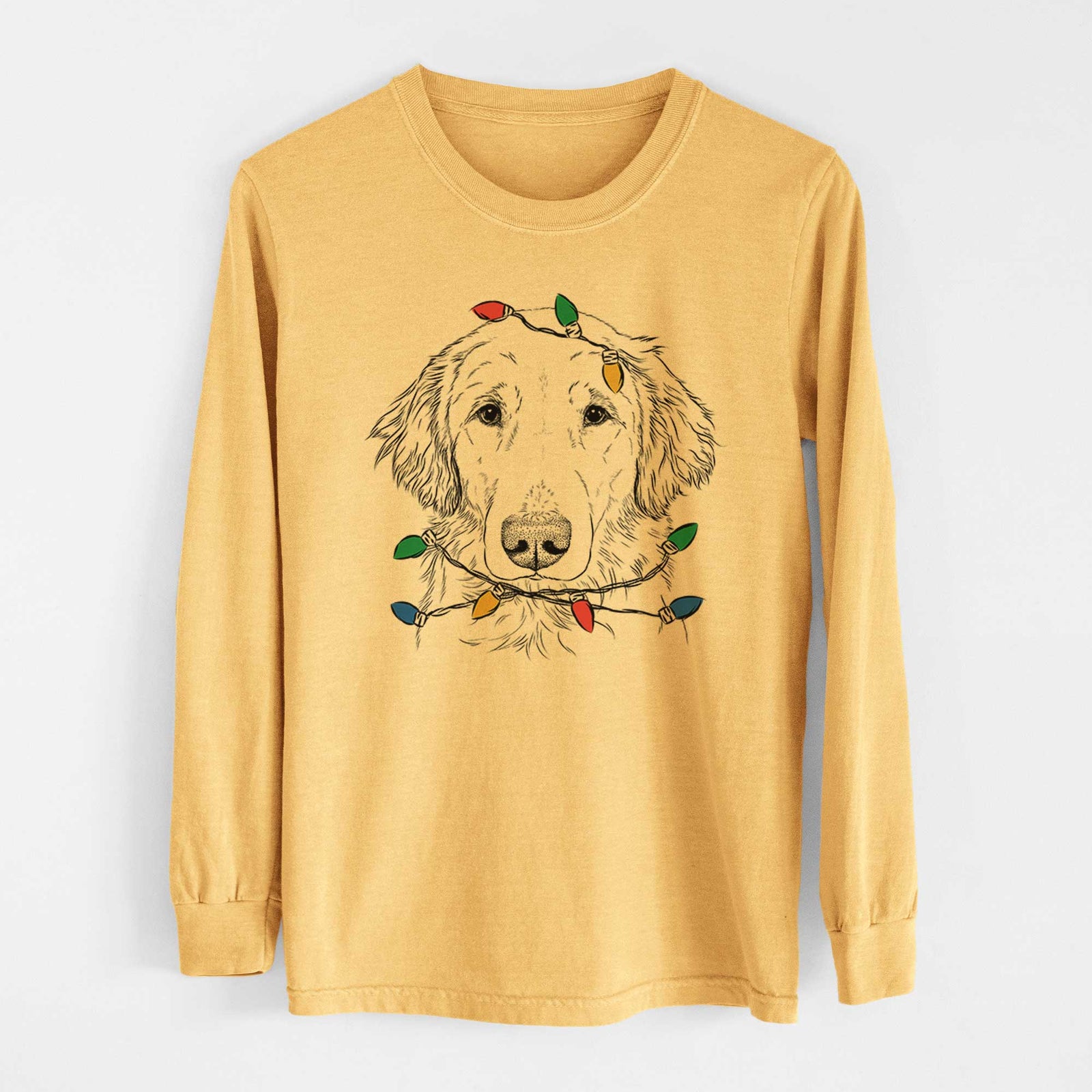 Christmas Lights Riley the Golden Retriever - Heavyweight 100% Cotton Long Sleeve