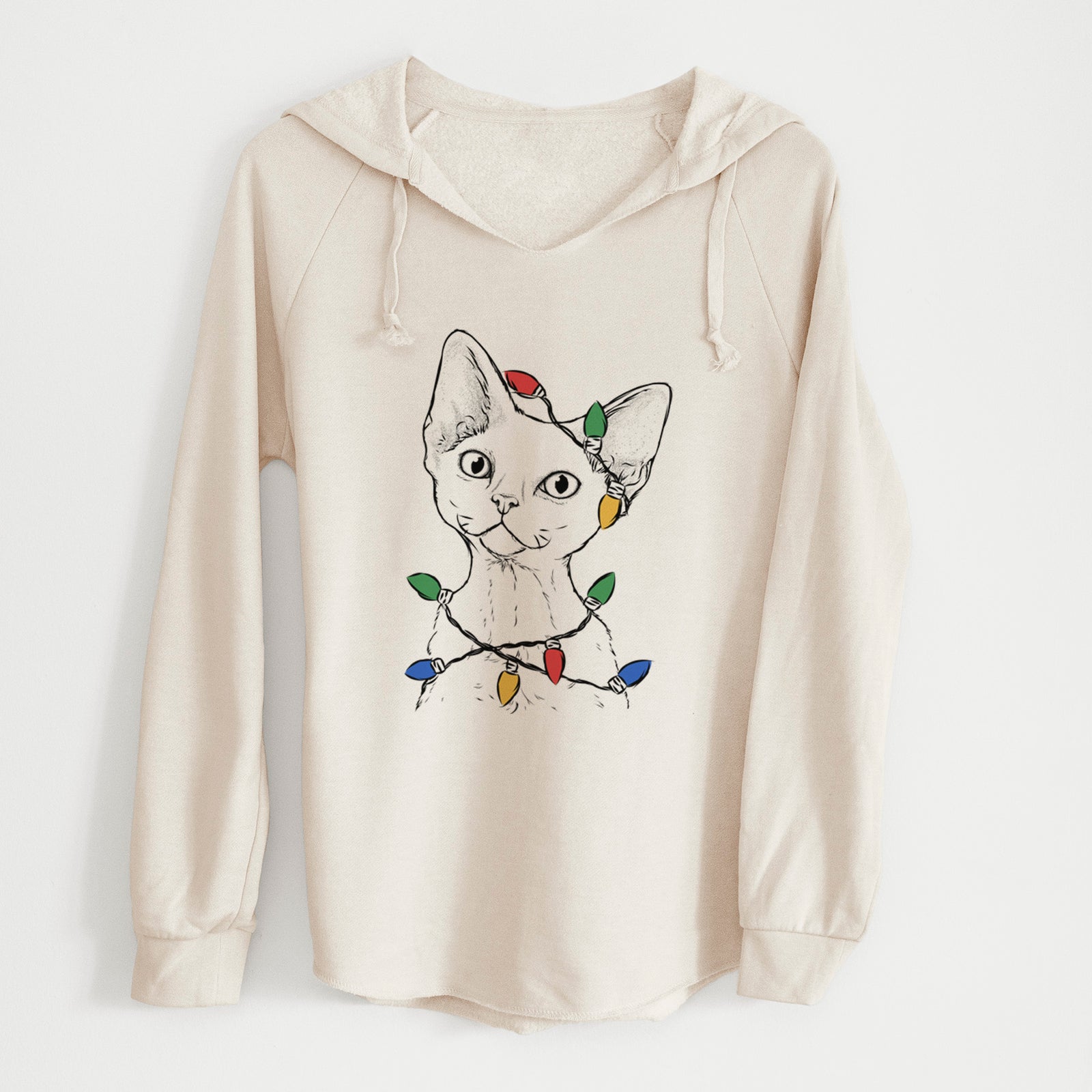 Christmas Lights Ripley the Devon Rex Cat - Cali Wave Hooded Sweatshirt