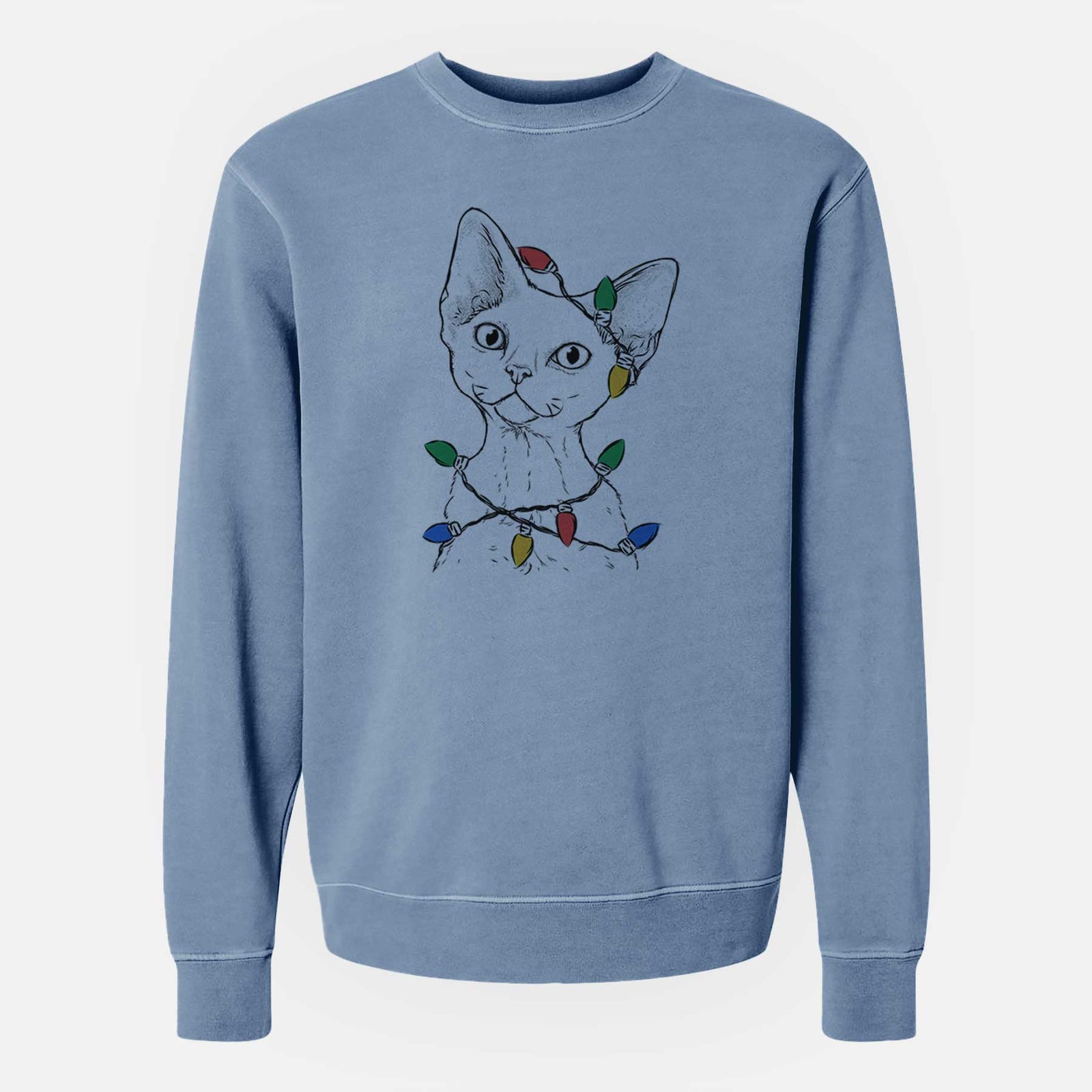Christmas Lights Ripley the Devon Rex Cat - Unisex Pigment Dyed Crew Sweatshirt
