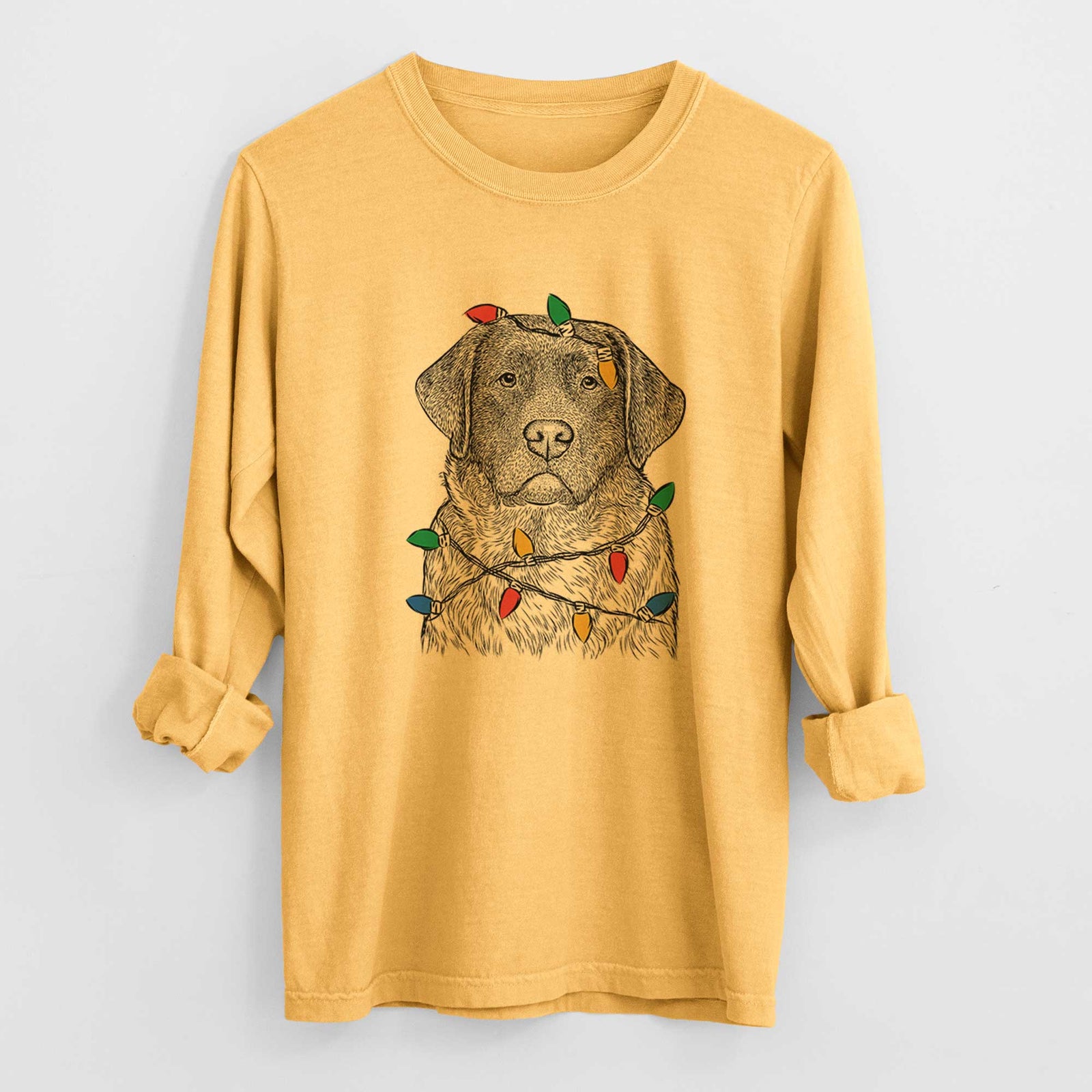 Christmas Lights River the English Labrador Retriever - Heavyweight 100% Cotton Long Sleeve
