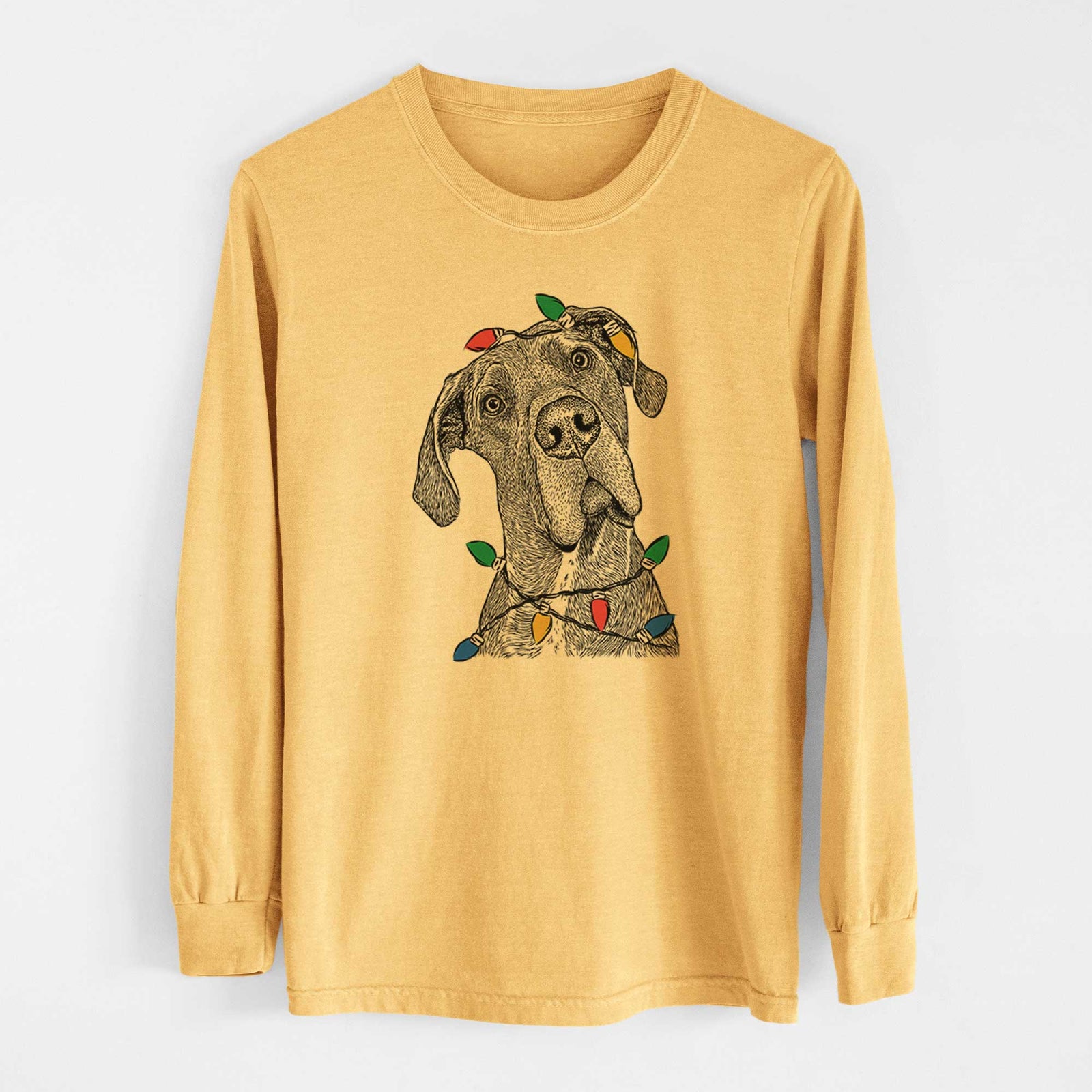 Christmas Lights River the Great Dane - Heavyweight 100% Cotton Long Sleeve