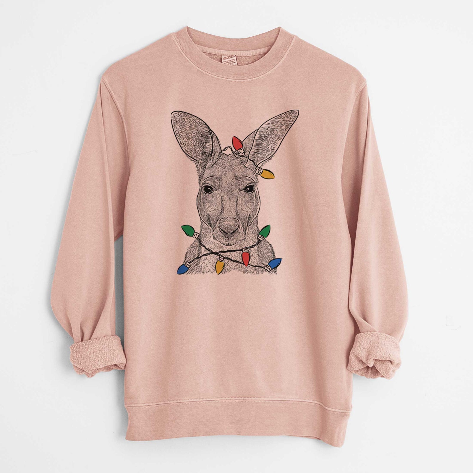 Christmas Lights Roger the Red Kangaroo - Unisex Pigment Dyed Crew Sweatshirt