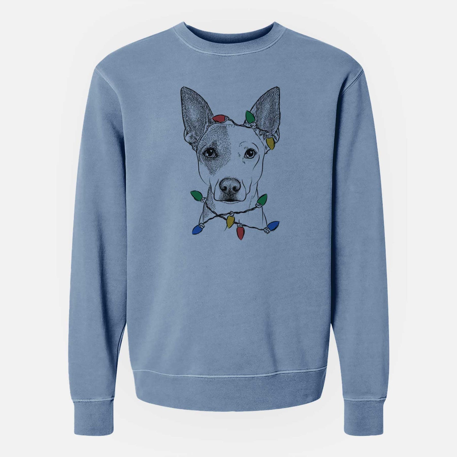 Christmas Lights Roo the Mixed Breed - Unisex Pigment Dyed Crew Sweatshirt