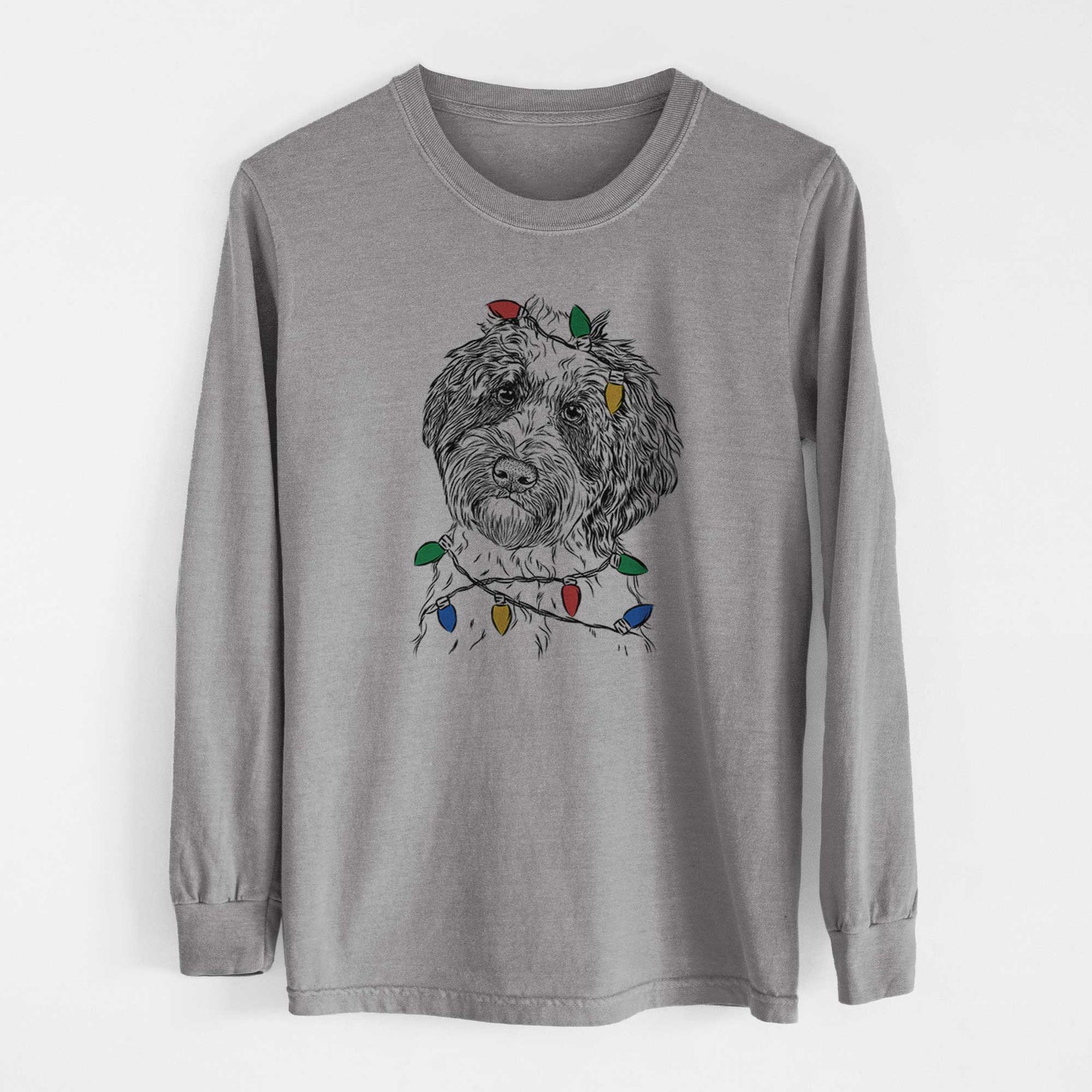 Christmas Lights Rooney the Aussiedoodle - Heavyweight 100% Cotton Long Sleeve