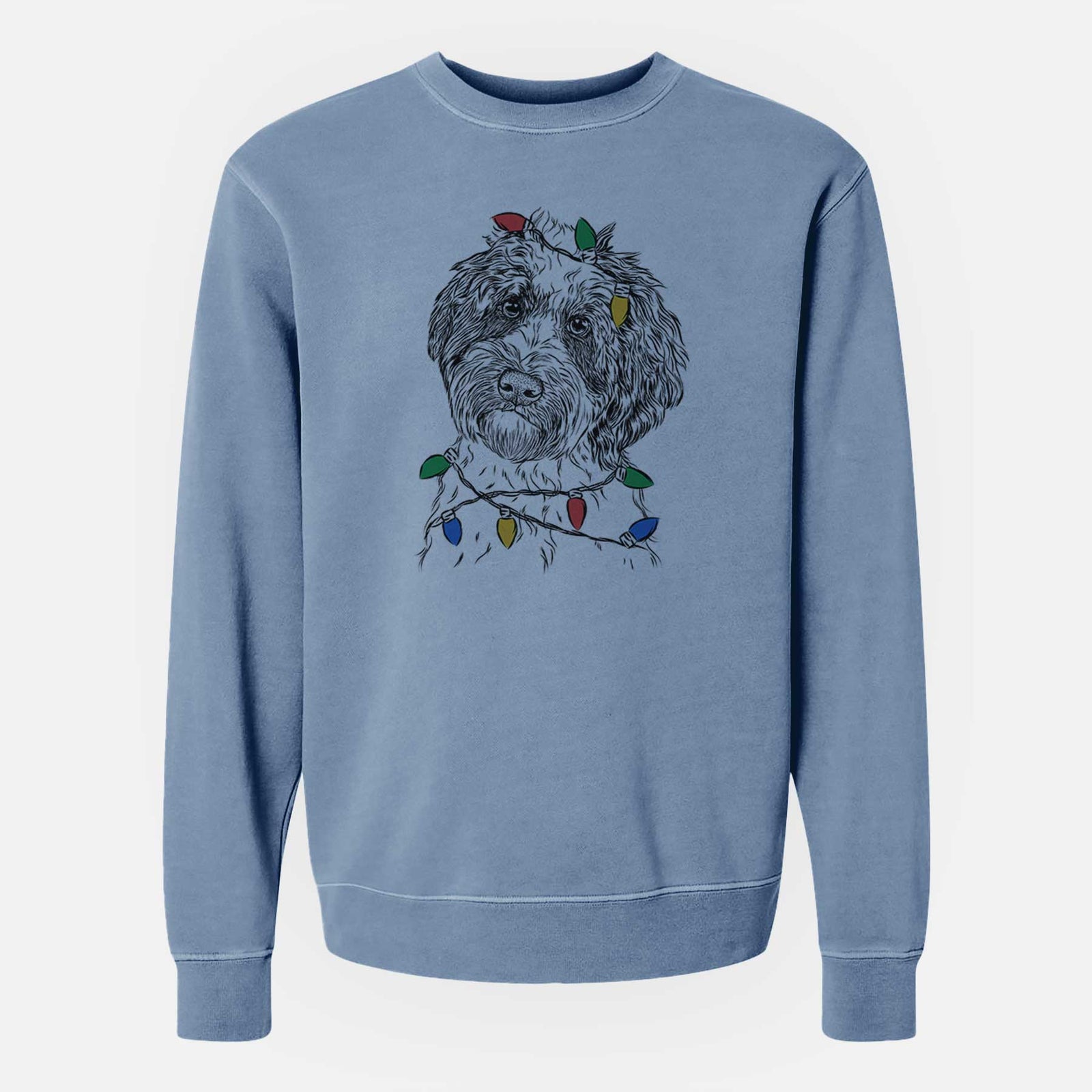 Christmas Lights Rooney the Aussiedoodle - Unisex Pigment Dyed Crew Sweatshirt