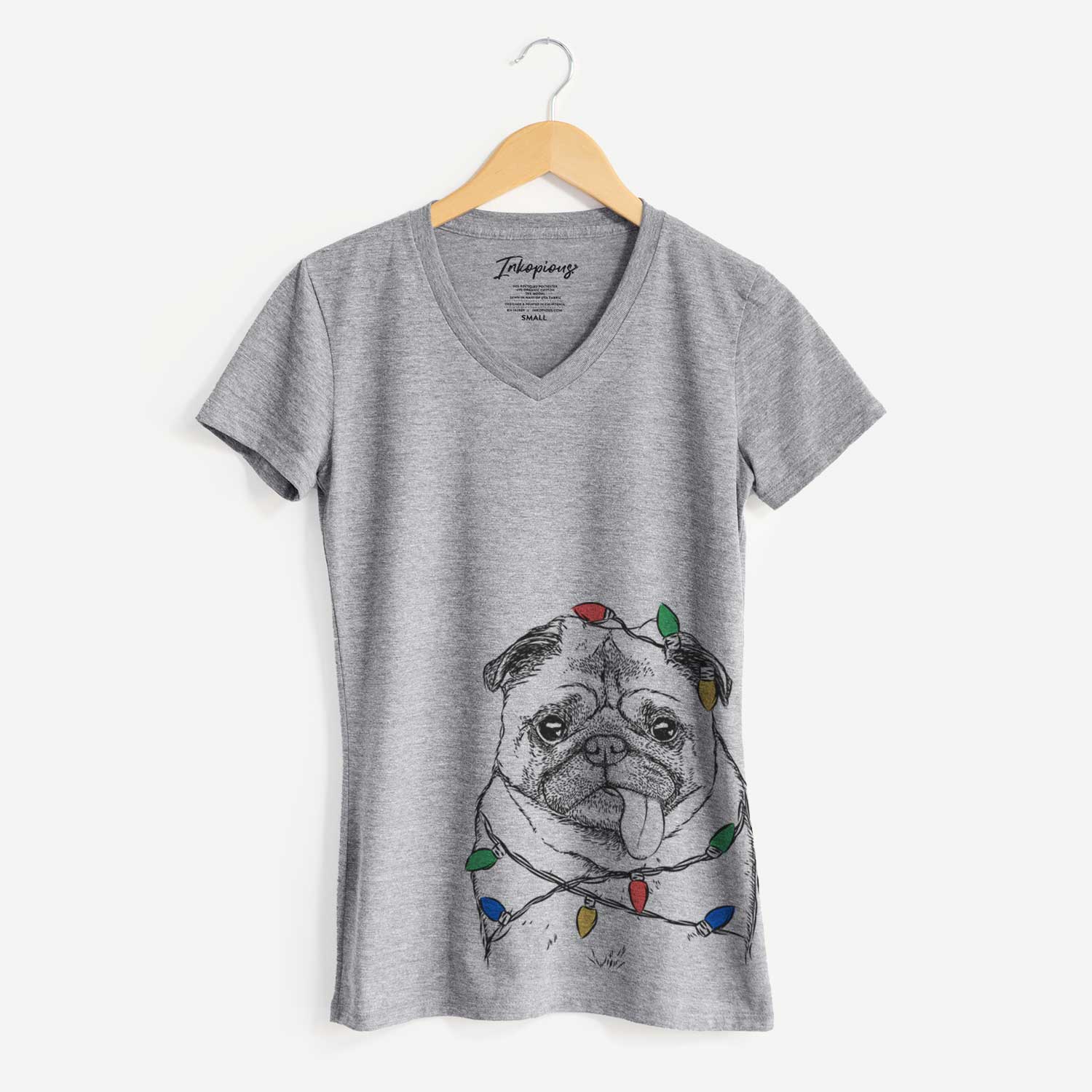 Christmas Lights Rosie the Pug - Women's V-neck Shirt