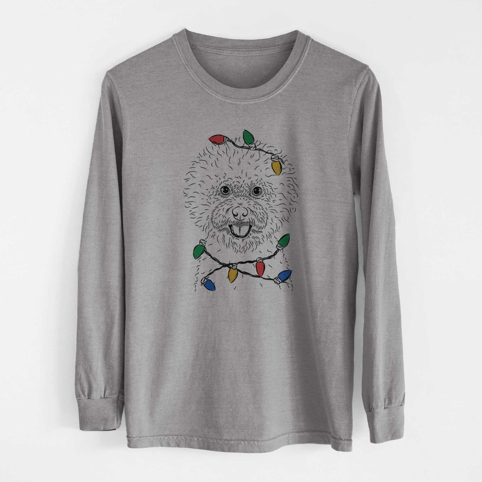 Christmas Lights Ross the Bichon Frise - Heavyweight 100% Cotton Long Sleeve