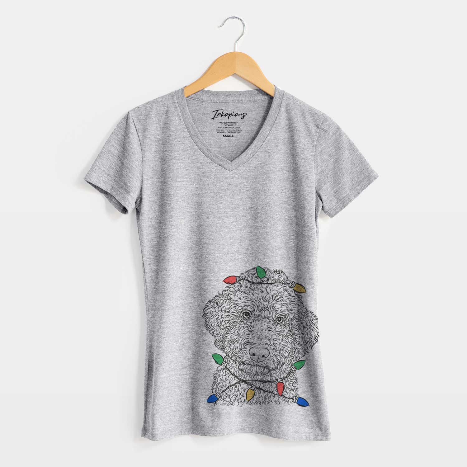 Christmas Lights Ross the Lagotto Romagnolo - Women's V-neck Shirt