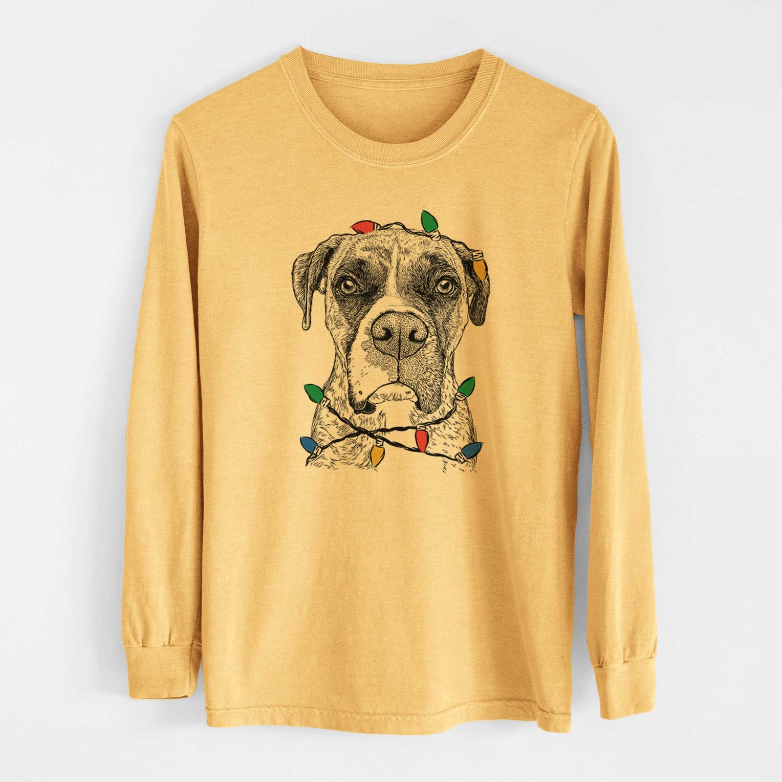 Christmas Lights Rowdy Rex the Boxer - Heavyweight 100% Cotton Long Sleeve