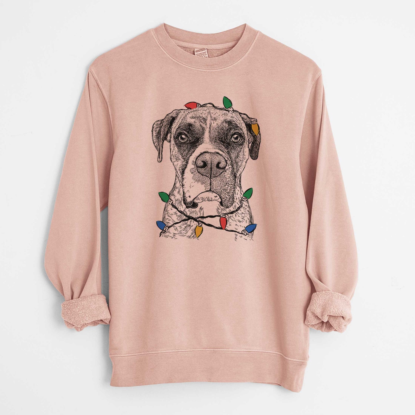 Christmas Lights Rowdy Rex the Boxer - Unisex Pigment Dyed Crew Sweatshirt