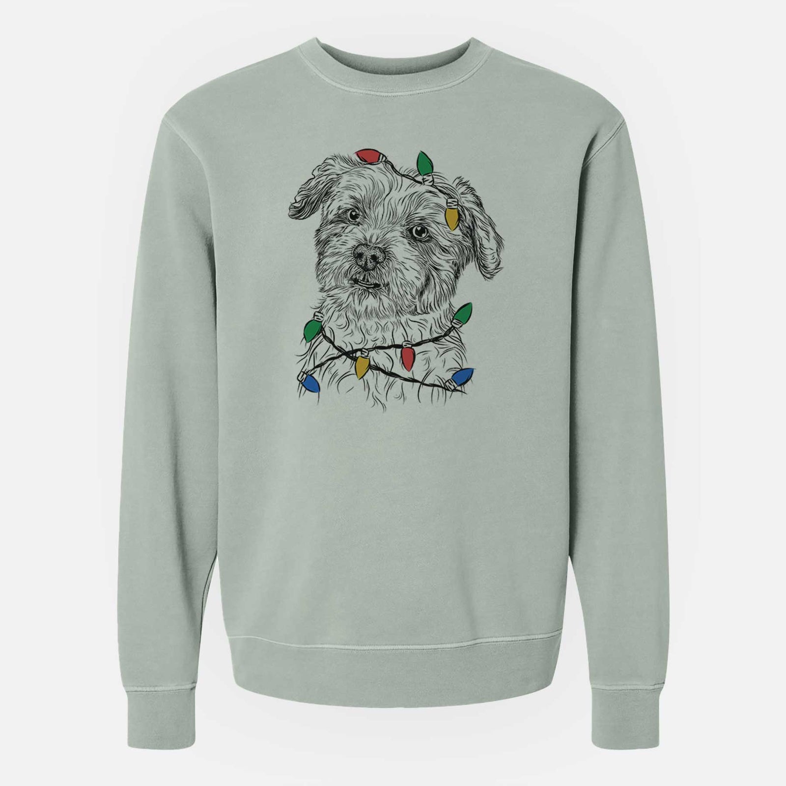 Christmas Lights Roxie the Schnauzer Shih Tzu Mix - Unisex Pigment Dyed Crew Sweatshirt