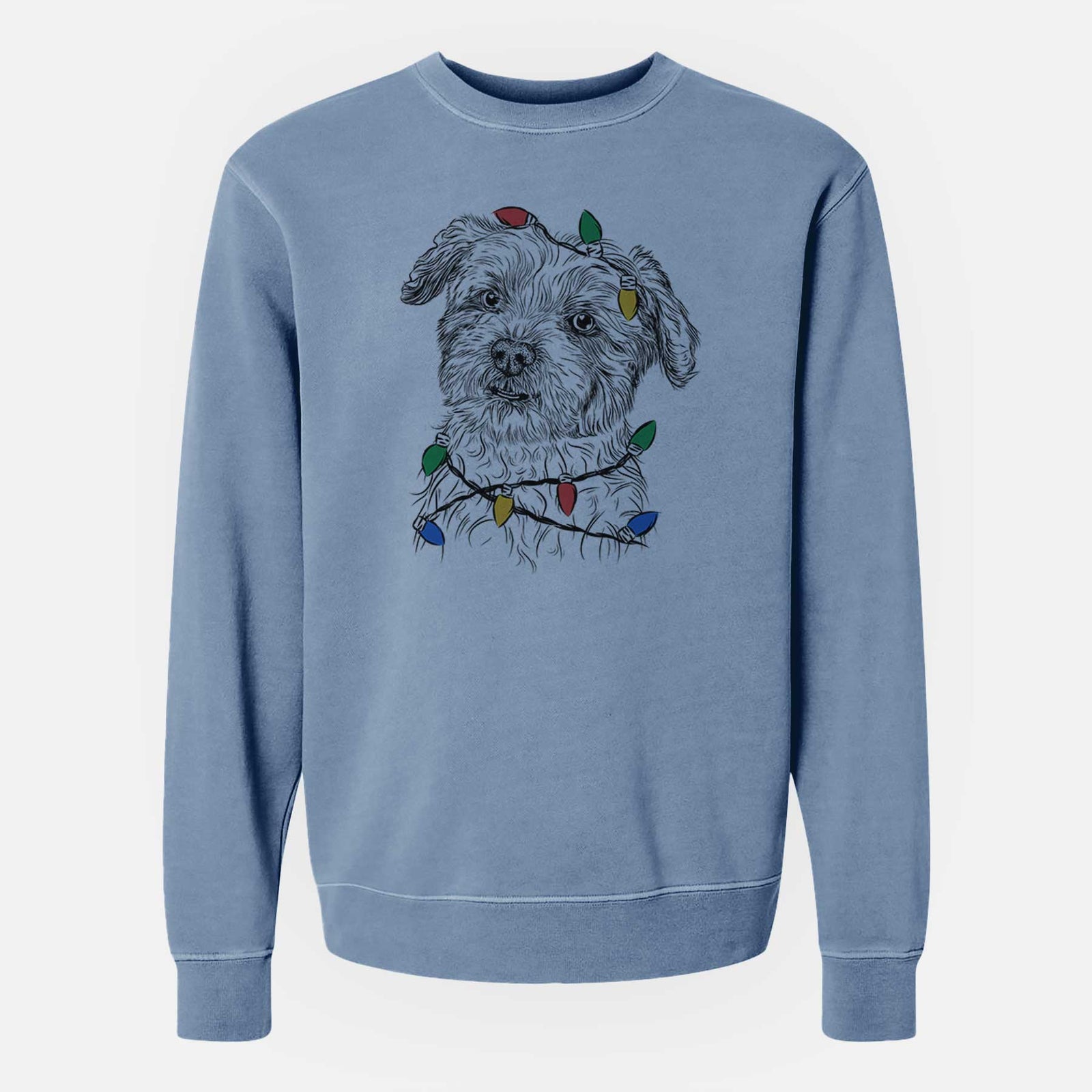 Christmas Lights Roxie the Schnauzer Shih Tzu Mix - Unisex Pigment Dyed Crew Sweatshirt