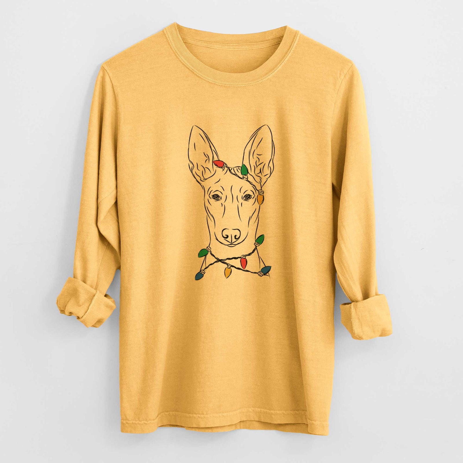 Christmas Lights Ruadh the Pharaoh Hound - Heavyweight 100% Cotton Long Sleeve