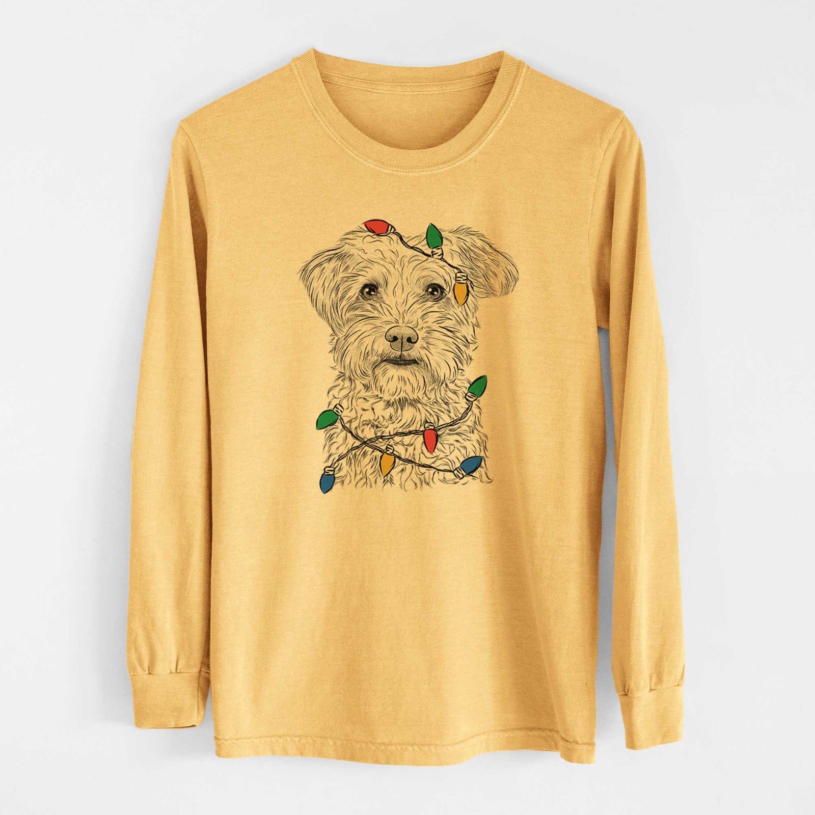 Christmas Lights Rudy the Schnoodle - Heavyweight 100% Cotton Long Sleeve