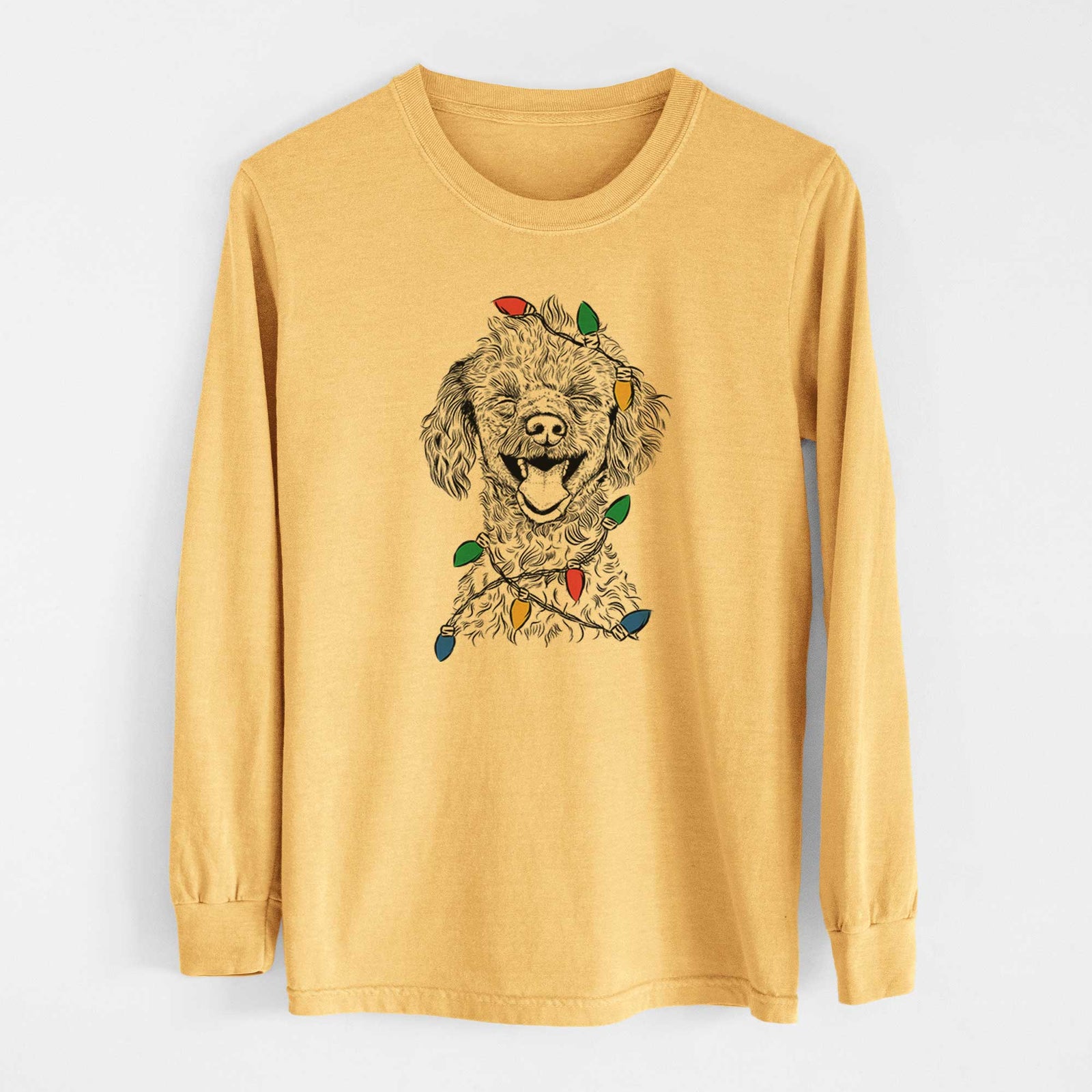 Christmas Lights Rusty the Toy Poodle - Heavyweight 100% Cotton Long Sleeve