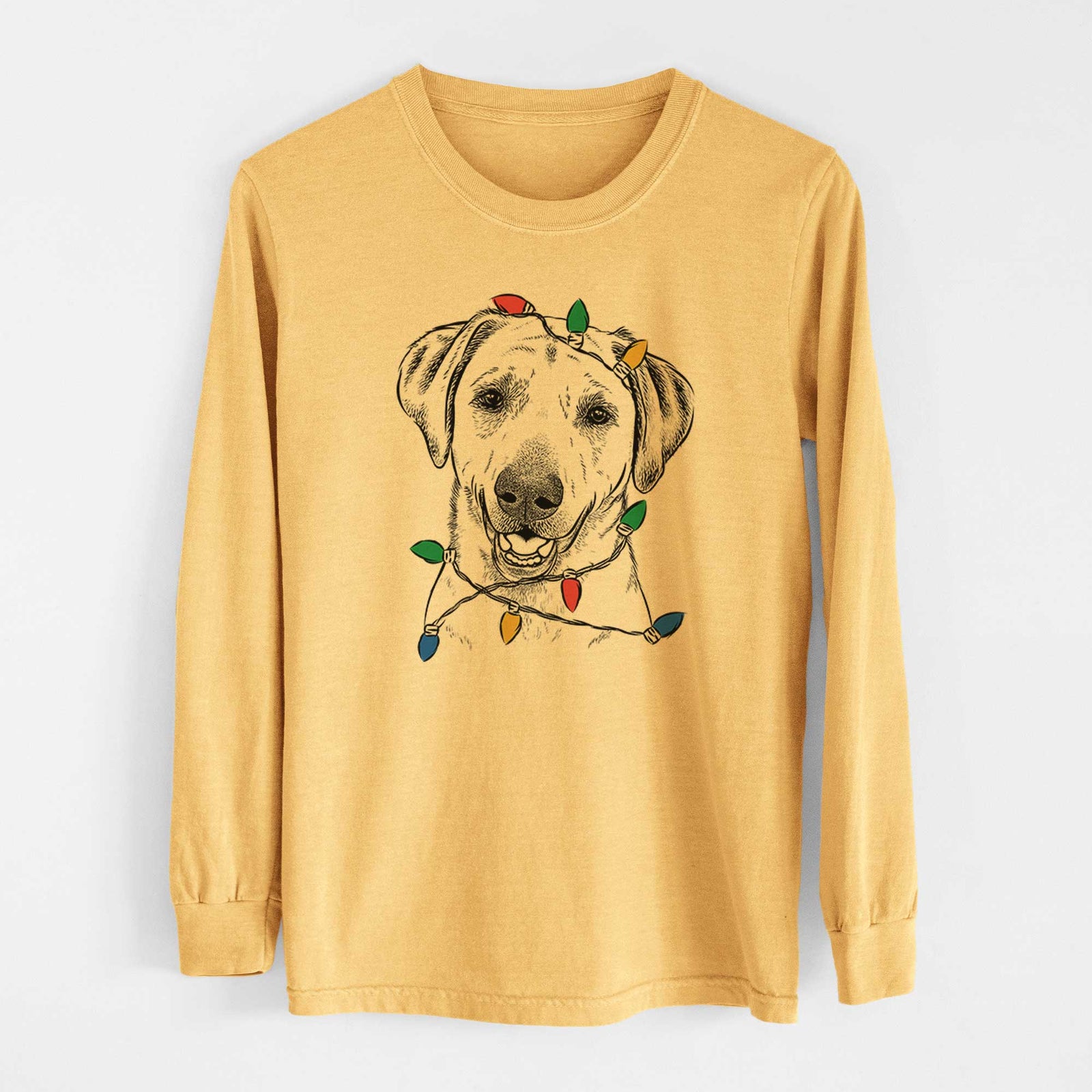 Christmas Lights Rusty the Labrador Retriever - Heavyweight 100% Cotton Long Sleeve