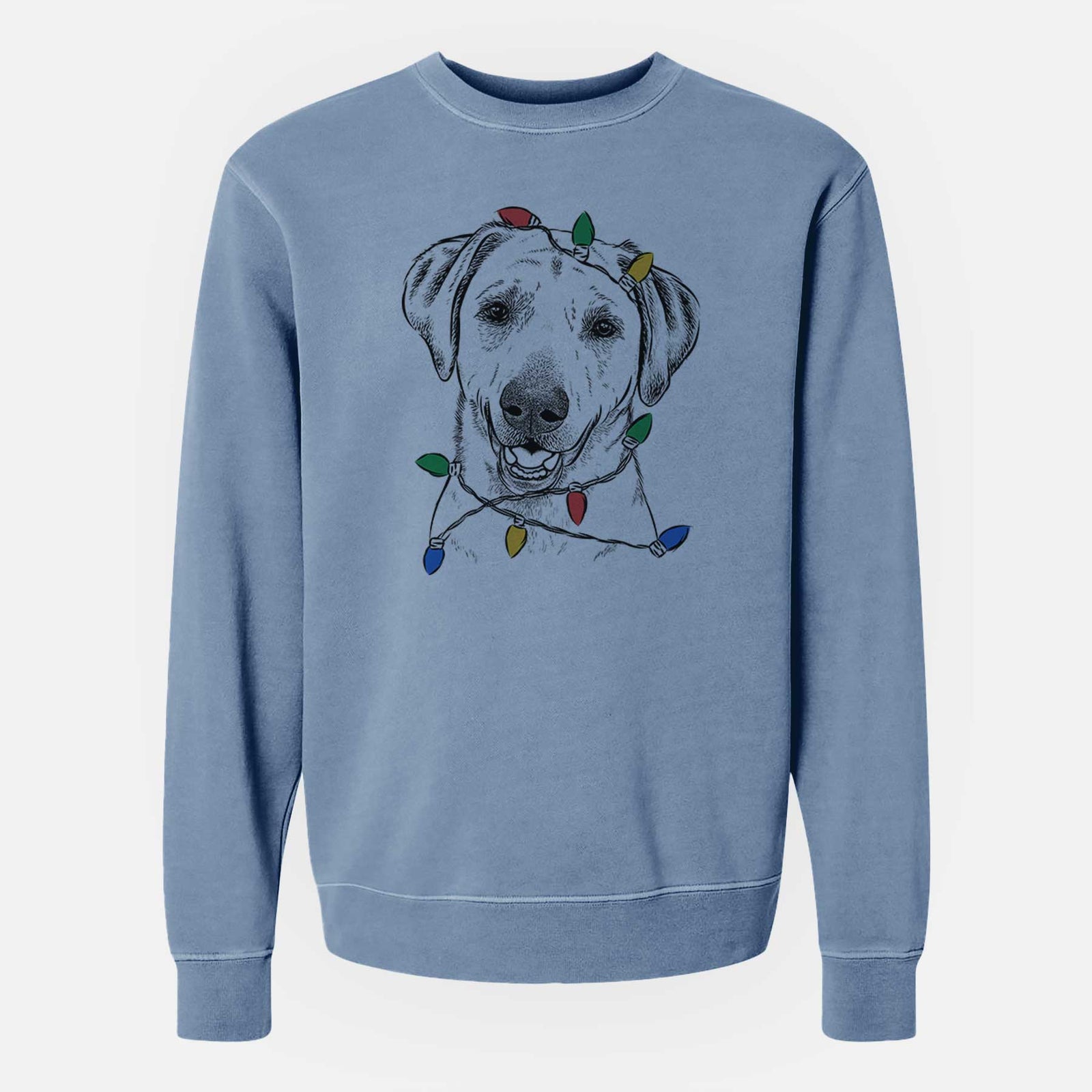 Christmas Lights Rusty the Labrador Retriever - Unisex Pigment Dyed Crew Sweatshirt