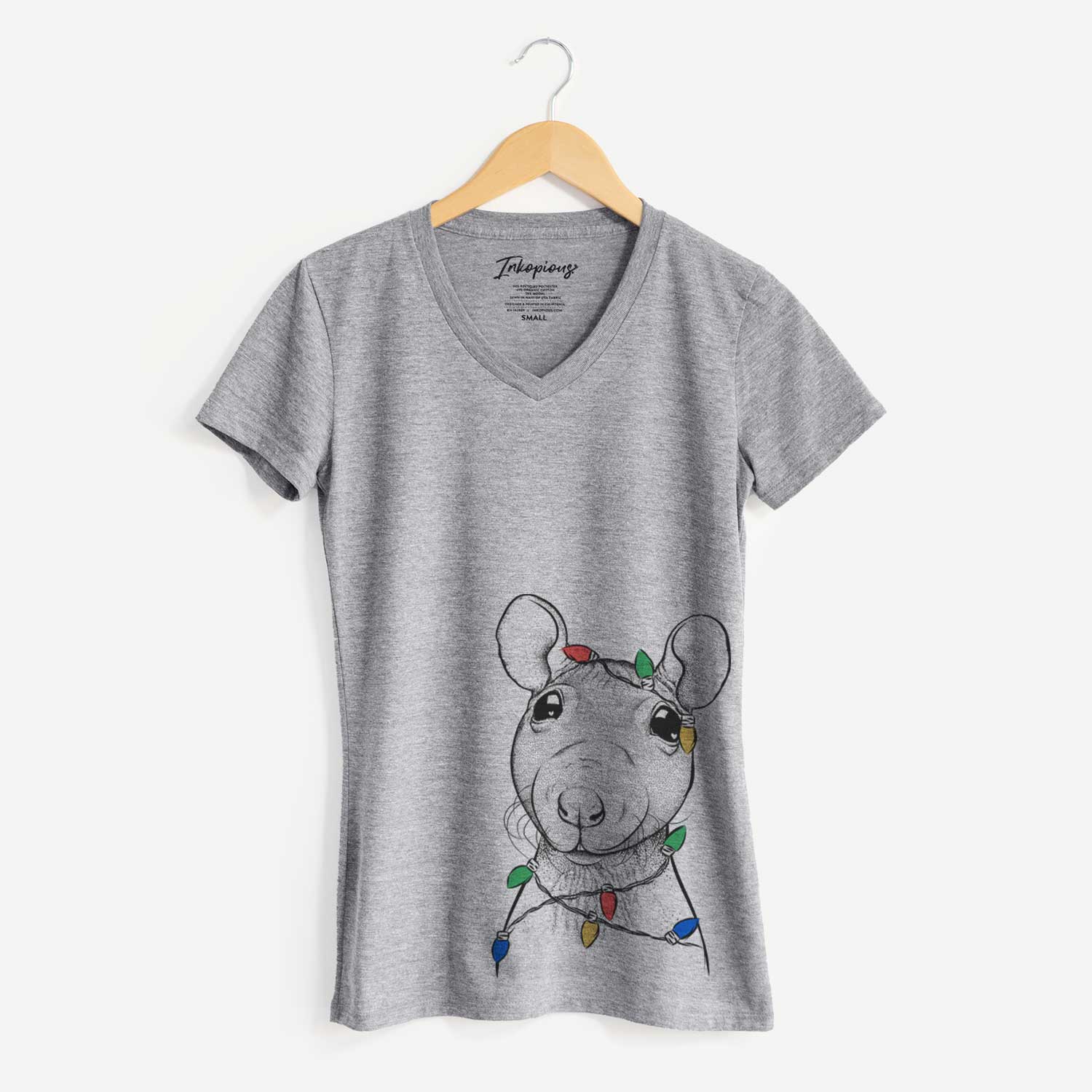 Christmas Lights Ruthie the Hairless Rat - Women's V-neck Shirt