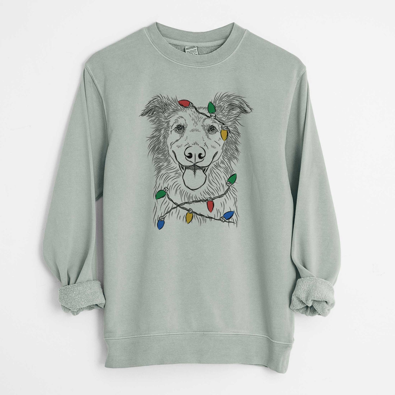 Christmas Lights Ruxtin the Mixed Breed - Unisex Pigment Dyed Crew Sweatshirt