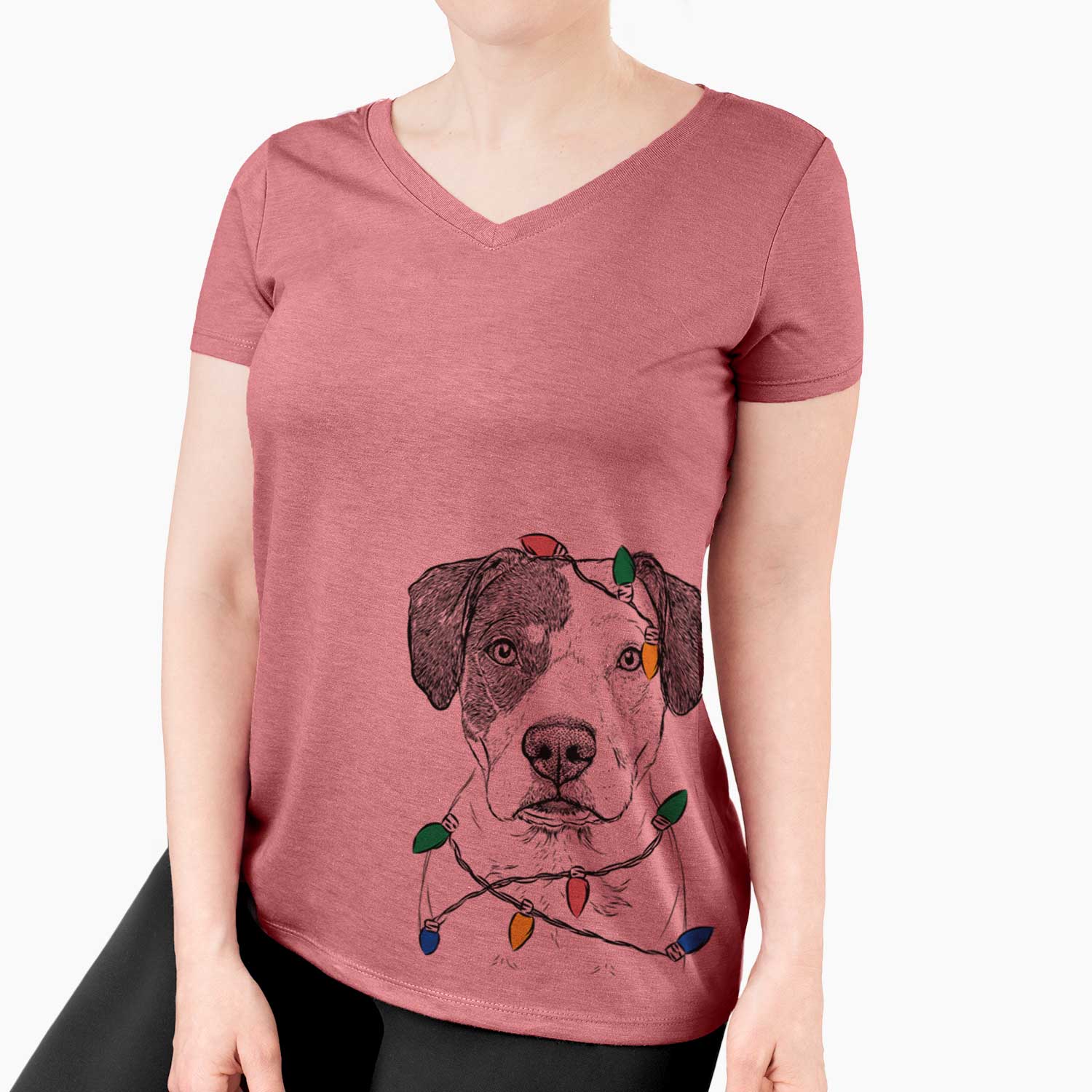 Christmas Lights Ryleigh the Beagle Pitbull Mix - Women's V-neck Shirt