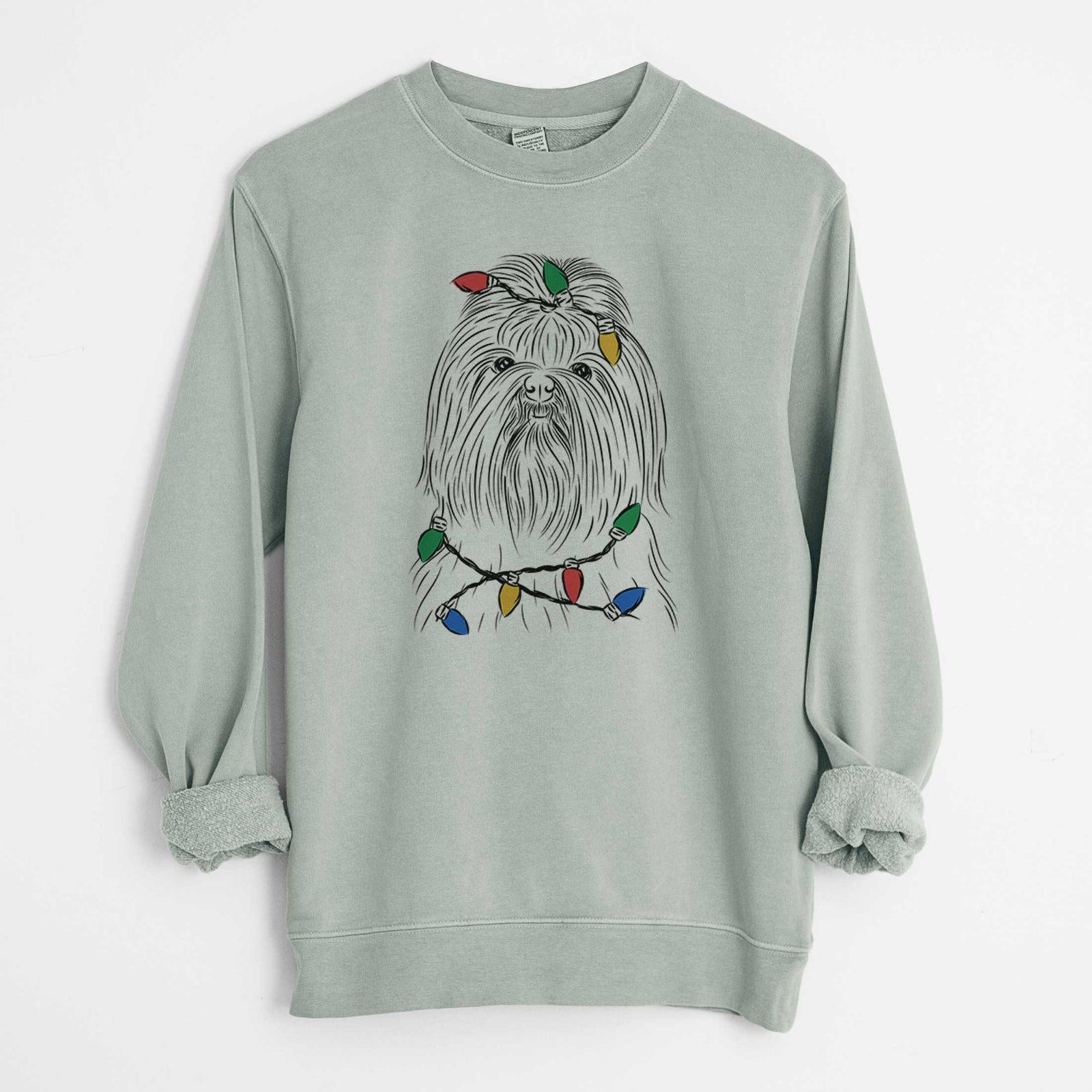 Christmas Lights Sabine the Shih Tzu - Unisex Pigment Dyed Crew Sweatshirt