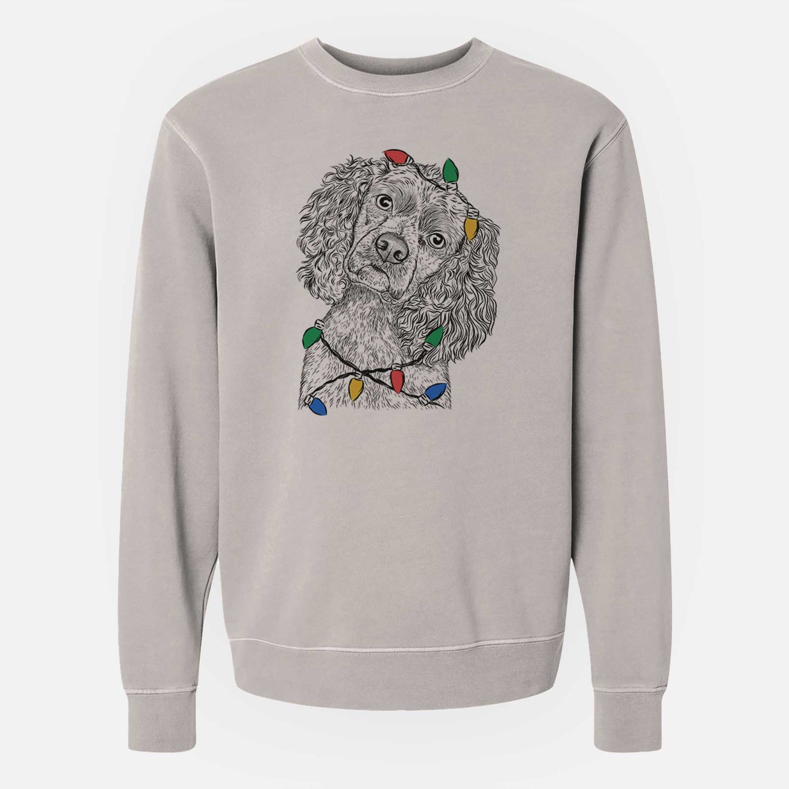 Christmas Lights Sadie the Cocker Spaniel - Unisex Pigment Dyed Crew Sweatshirt