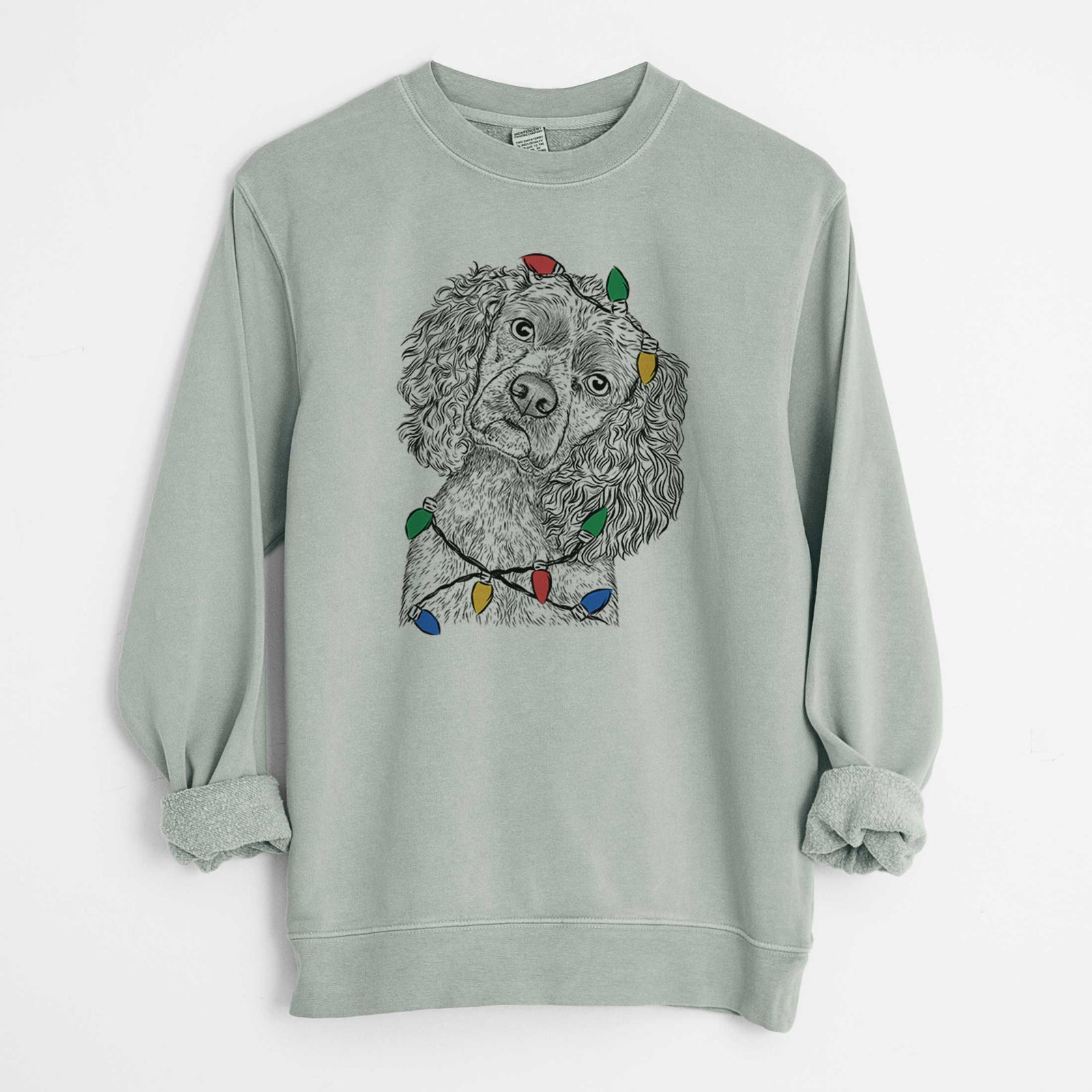 Christmas Lights Sadie the Cocker Spaniel - Unisex Pigment Dyed Crew Sweatshirt