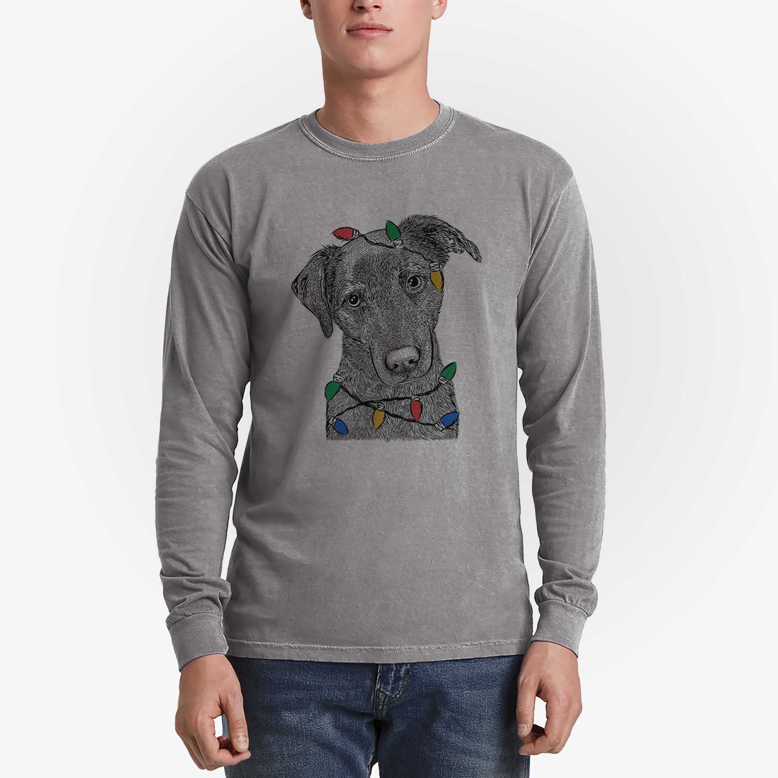 Christmas Lights Sadie the Whipador - Heavyweight 100% Cotton Long Sleeve