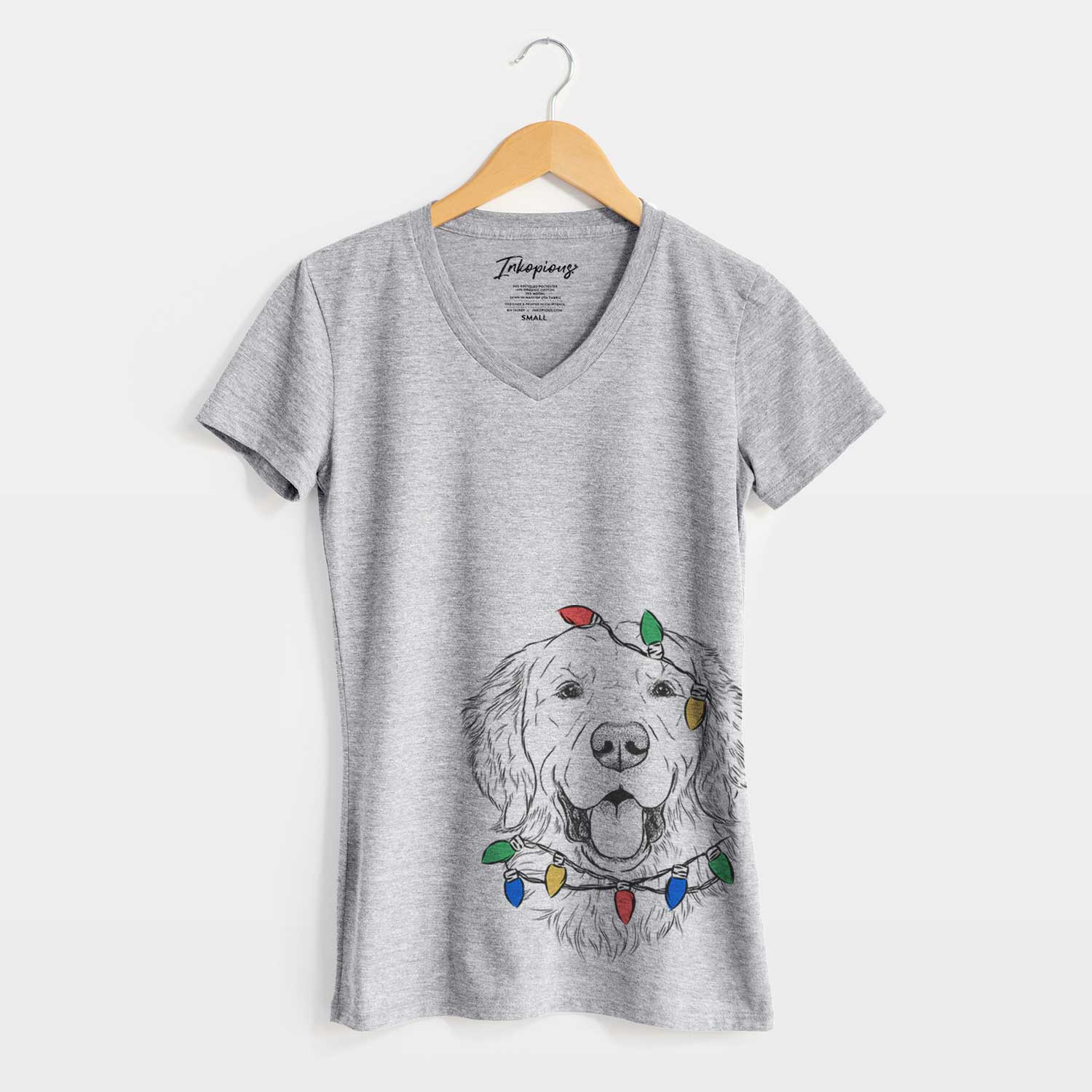 Christmas Lights Sam the Golden Retriever - Women's V-neck Shirt