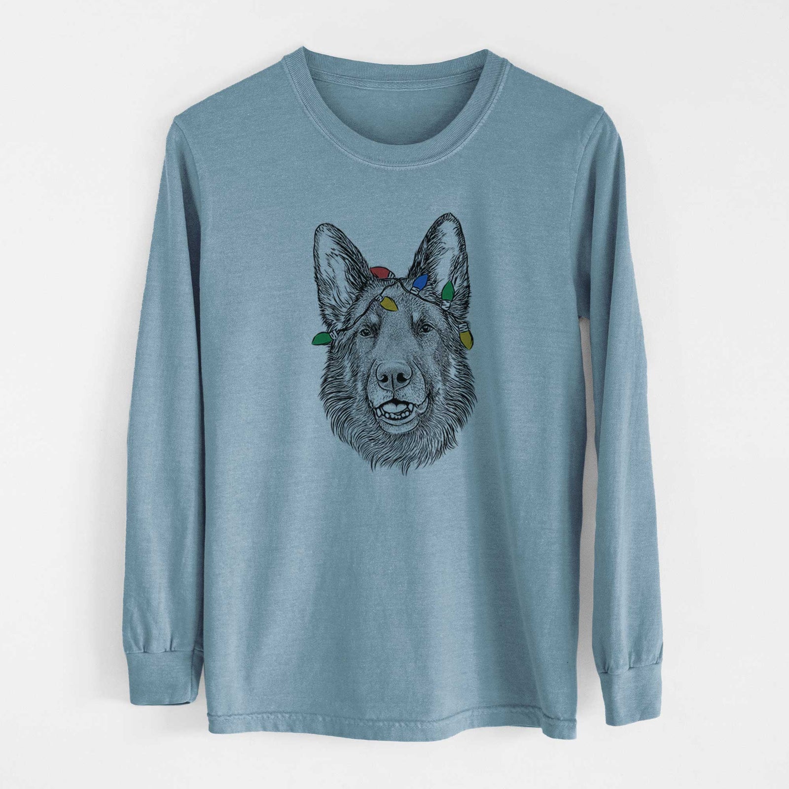 Christmas Lights Sammie the German Shepherd - Heavyweight 100% Cotton Long Sleeve