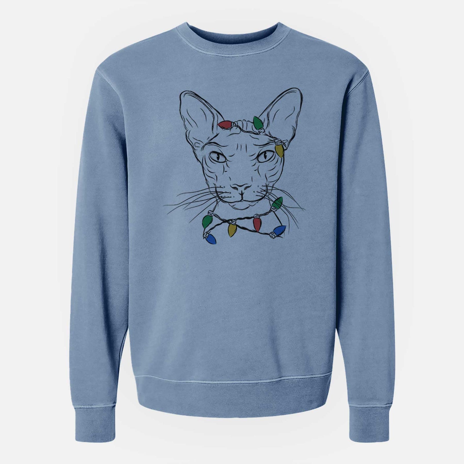 Christmas Lights Sammy the Spinx Cat - Unisex Pigment Dyed Crew Sweatshirt