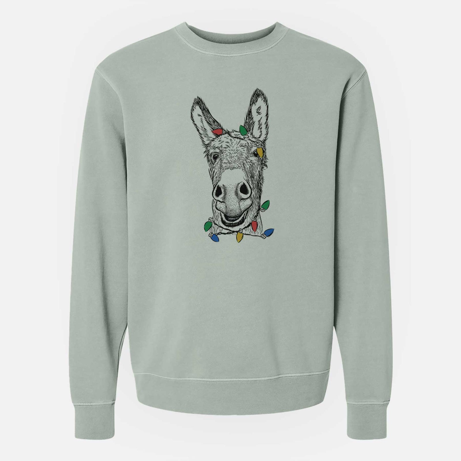 Christmas Lights Samule the Donkey - Unisex Pigment Dyed Crew Sweatshirt