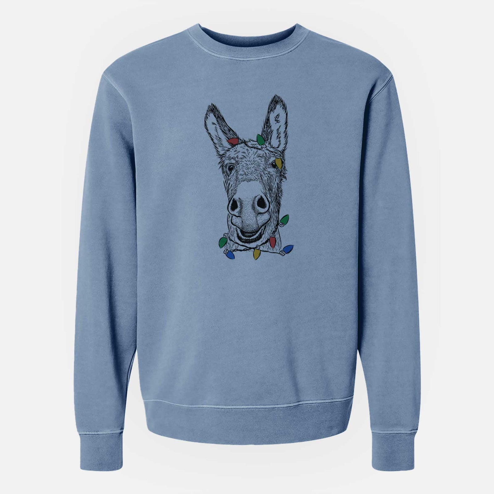 Christmas Lights Samule the Donkey - Unisex Pigment Dyed Crew Sweatshirt