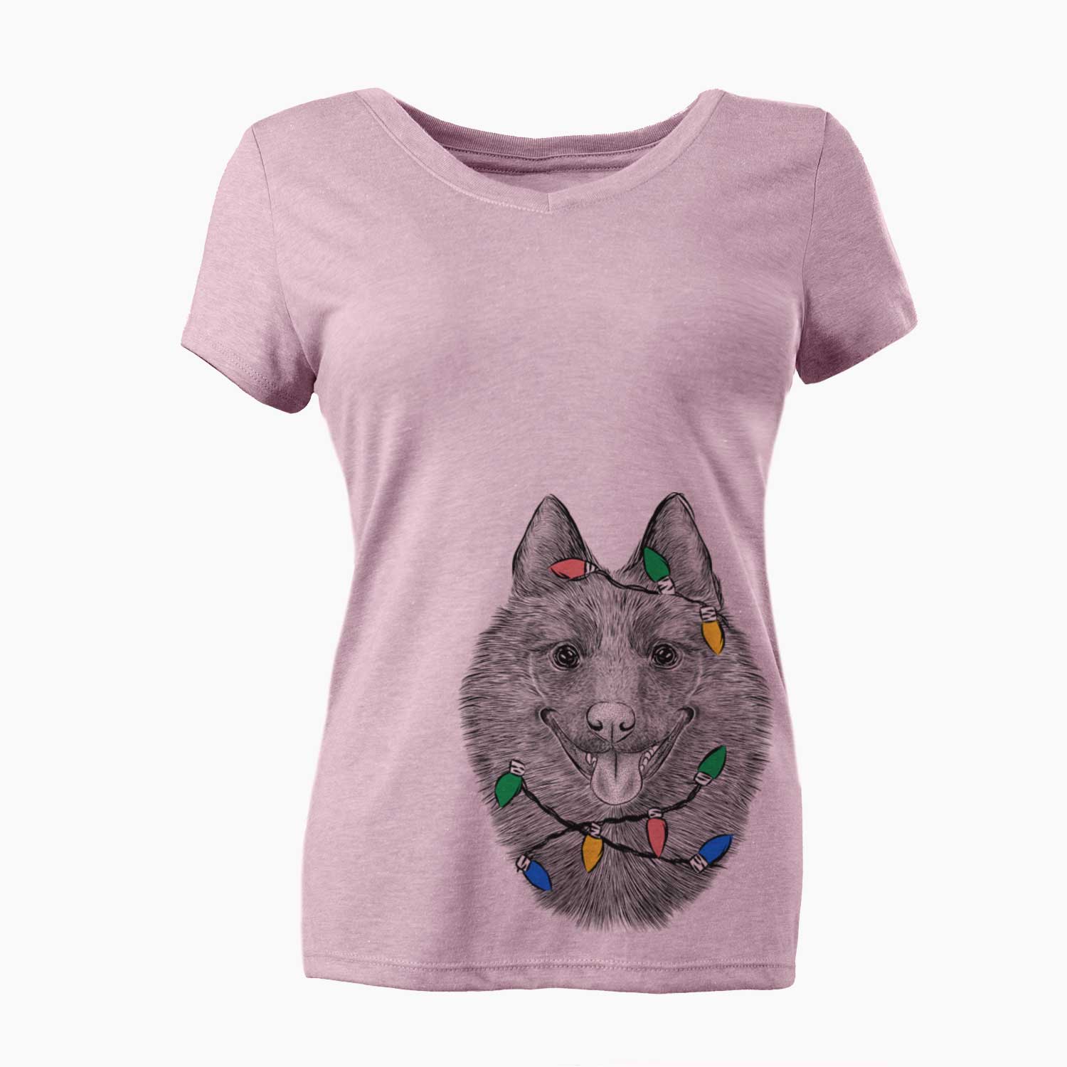 Christmas Lights Sander the Schipperke - Women's V-neck Shirt