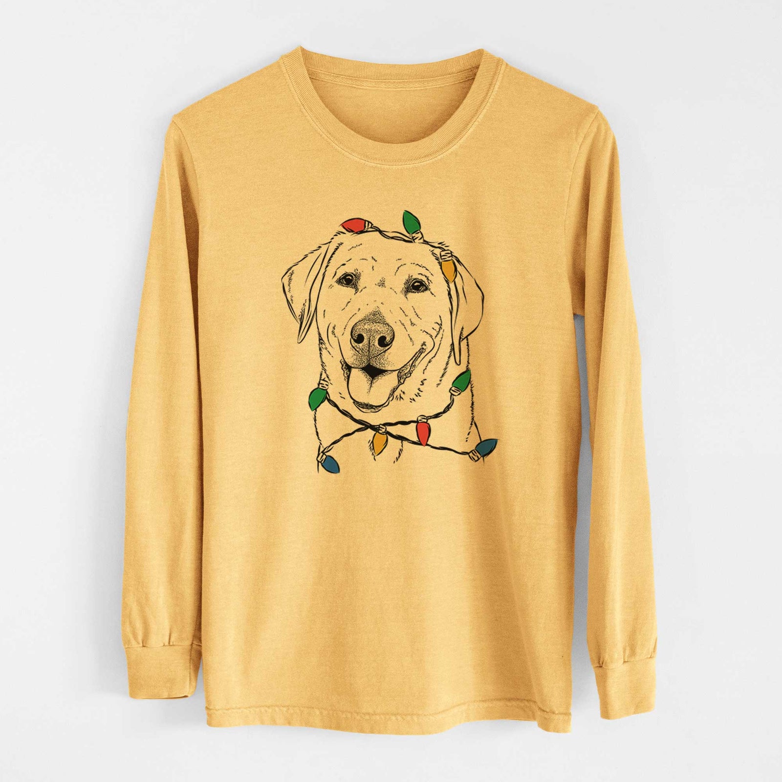 Christmas Lights Sanford the Labrador Retriever - Heavyweight 100% Cotton Long Sleeve