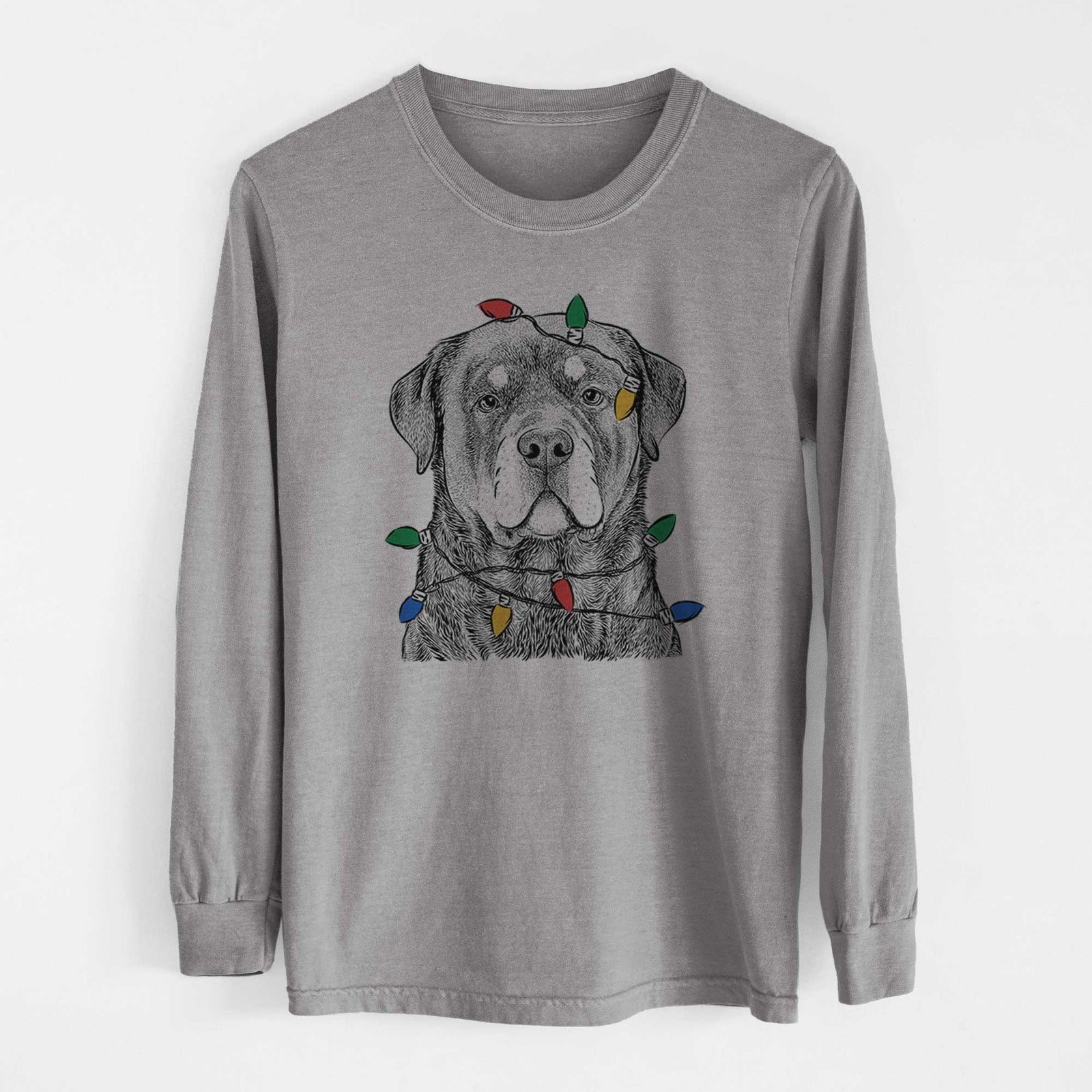 Christmas Lights Sarge the Rottweiler - Heavyweight 100% Cotton Long Sleeve