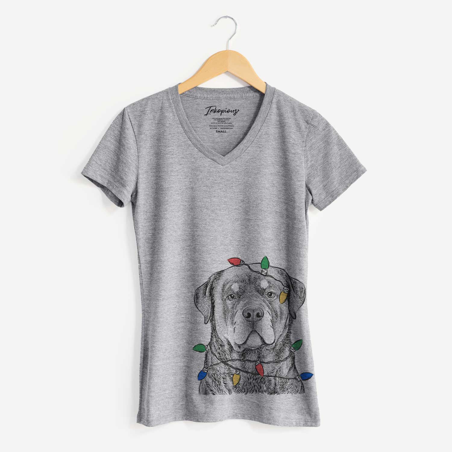 Christmas Lights Sarge the Rottweiler - Women's V-neck Shirt
