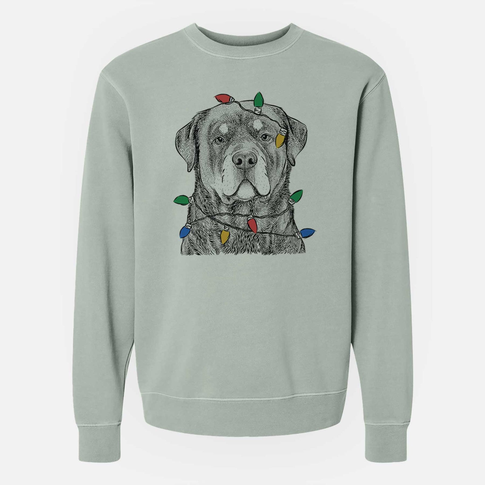 Christmas Lights Sarge the Rottweiler - Unisex Pigment Dyed Crew Sweatshirt