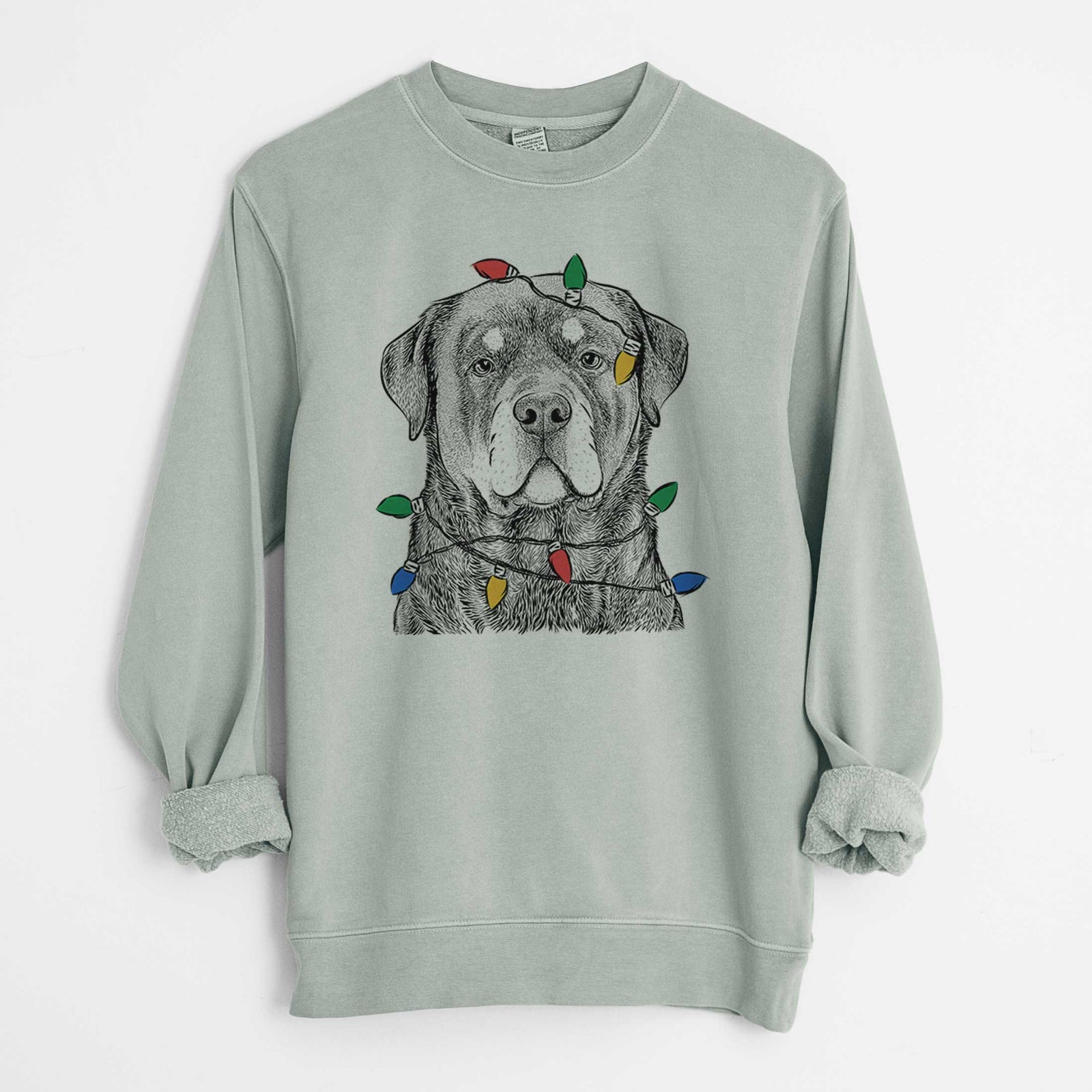 Christmas Lights Sarge the Rottweiler - Unisex Pigment Dyed Crew Sweatshirt